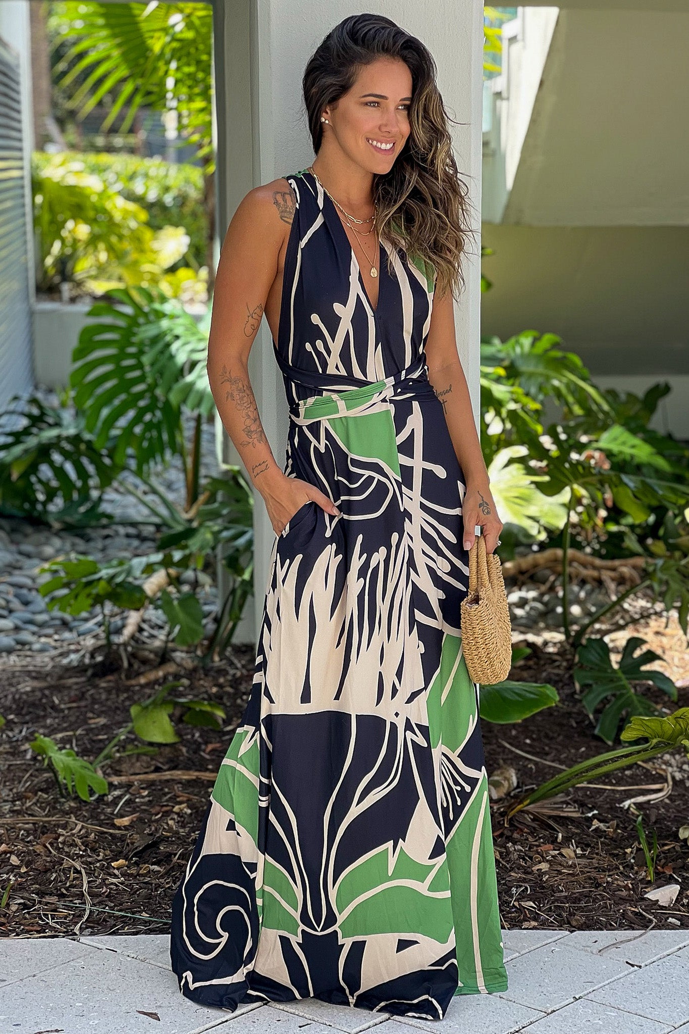 Black And Green Printed Maxi Dress With Pockets | Maxi Dresses Saved by the Dress Black And Green Printed Maxi Dress With Pockets | Maxi Dresses Saved by the Dress