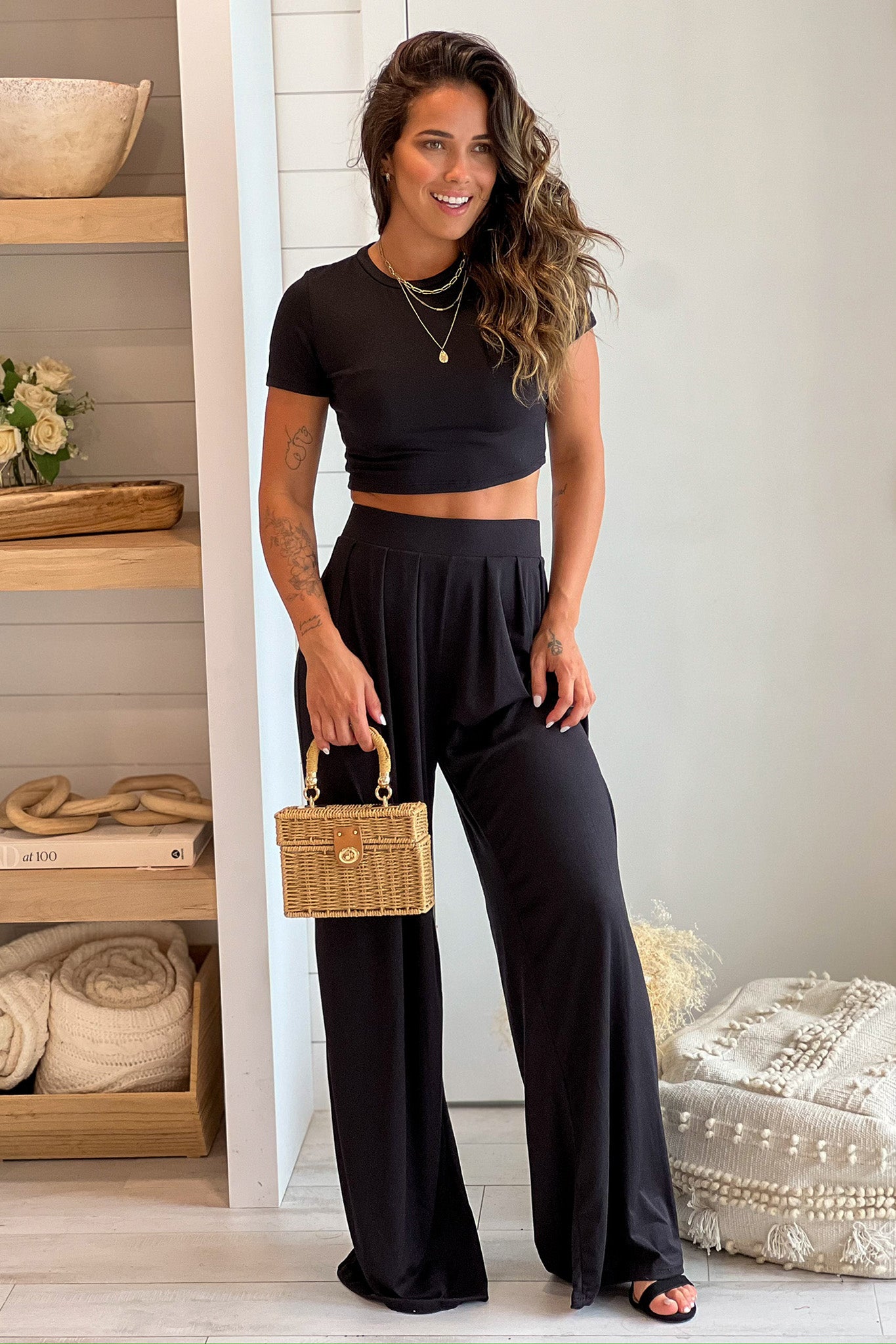Black Crop Top And Pants Set Online Boutiques – Saved by the Dress