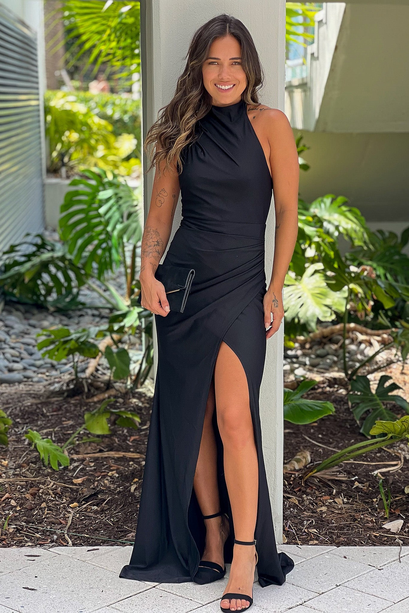 Black Halter Maxi Dress With Slit Maxi Dresses Saved by the Dress