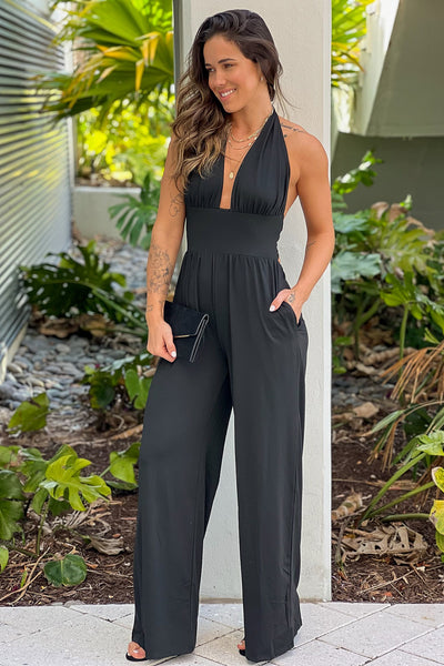 black jumpsuit with pockets