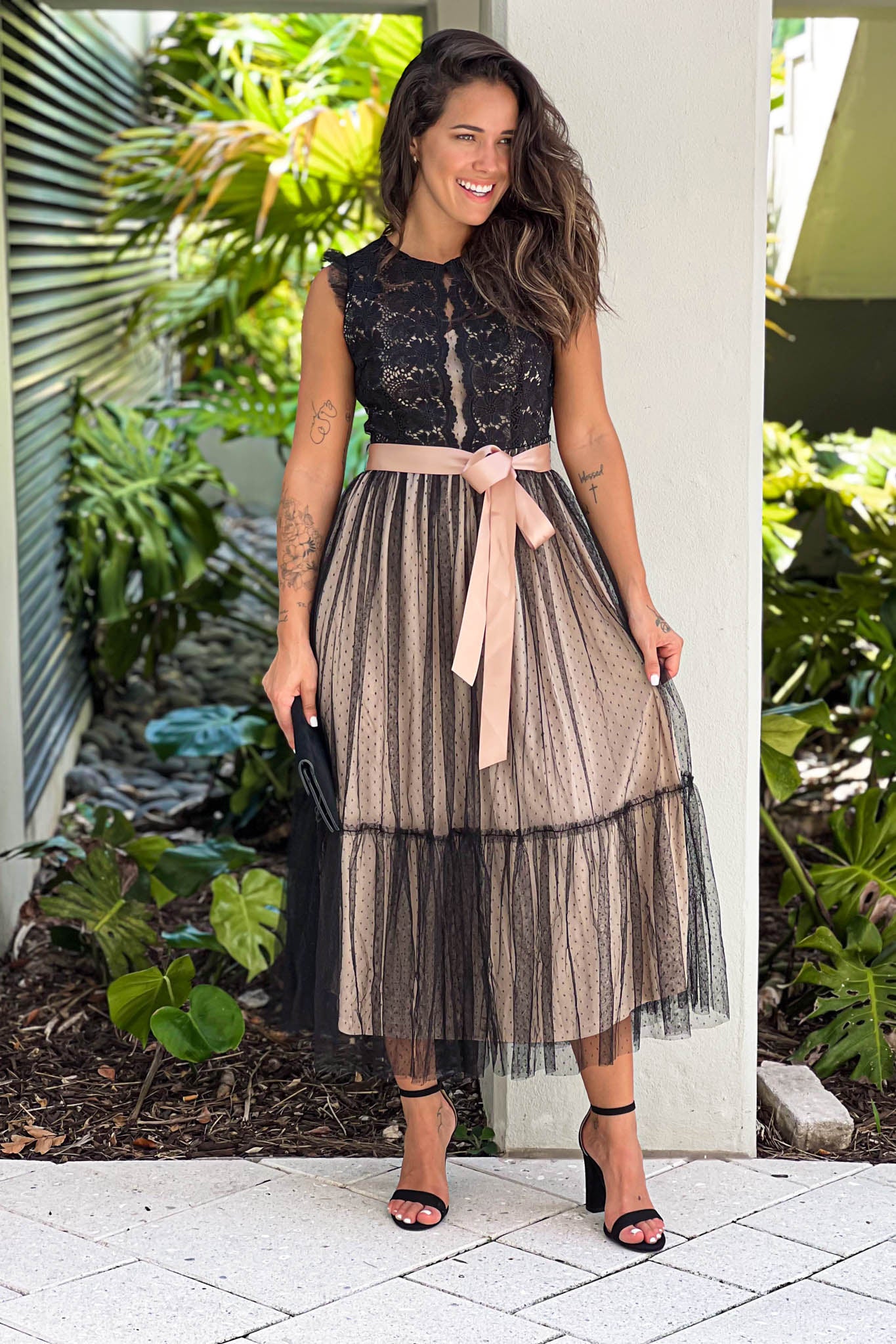Black Lace Dress With Satin Belt | Maxi Dresses Saved by the Dress Black Lace Dress With Satin Belt | Maxi Dresses Saved by the Dress
