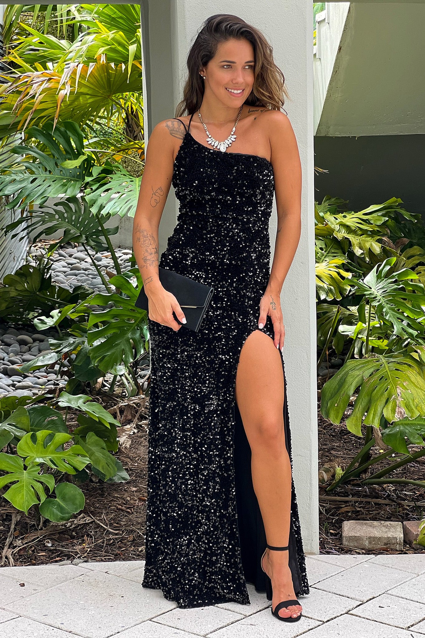 Black One Shoulder Maxi Dress With Slit | Maxi Dresses – Saved by the Dress