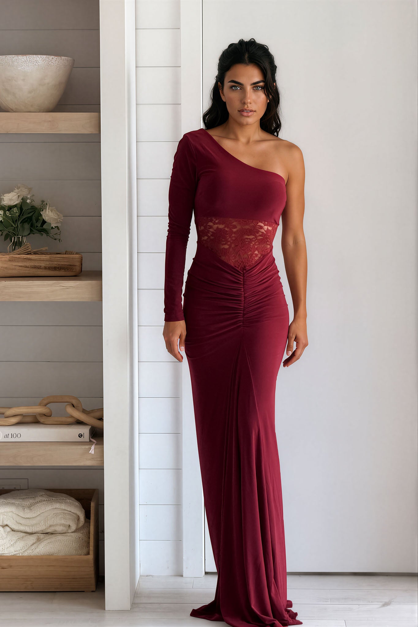 short knee length formal dresses A-line Chiffon Ruffle Knee-Length Mother of the Bride Dress with Lace Sleeves S5102M - Mother of the Bride Rompers & Jumpers main image 0