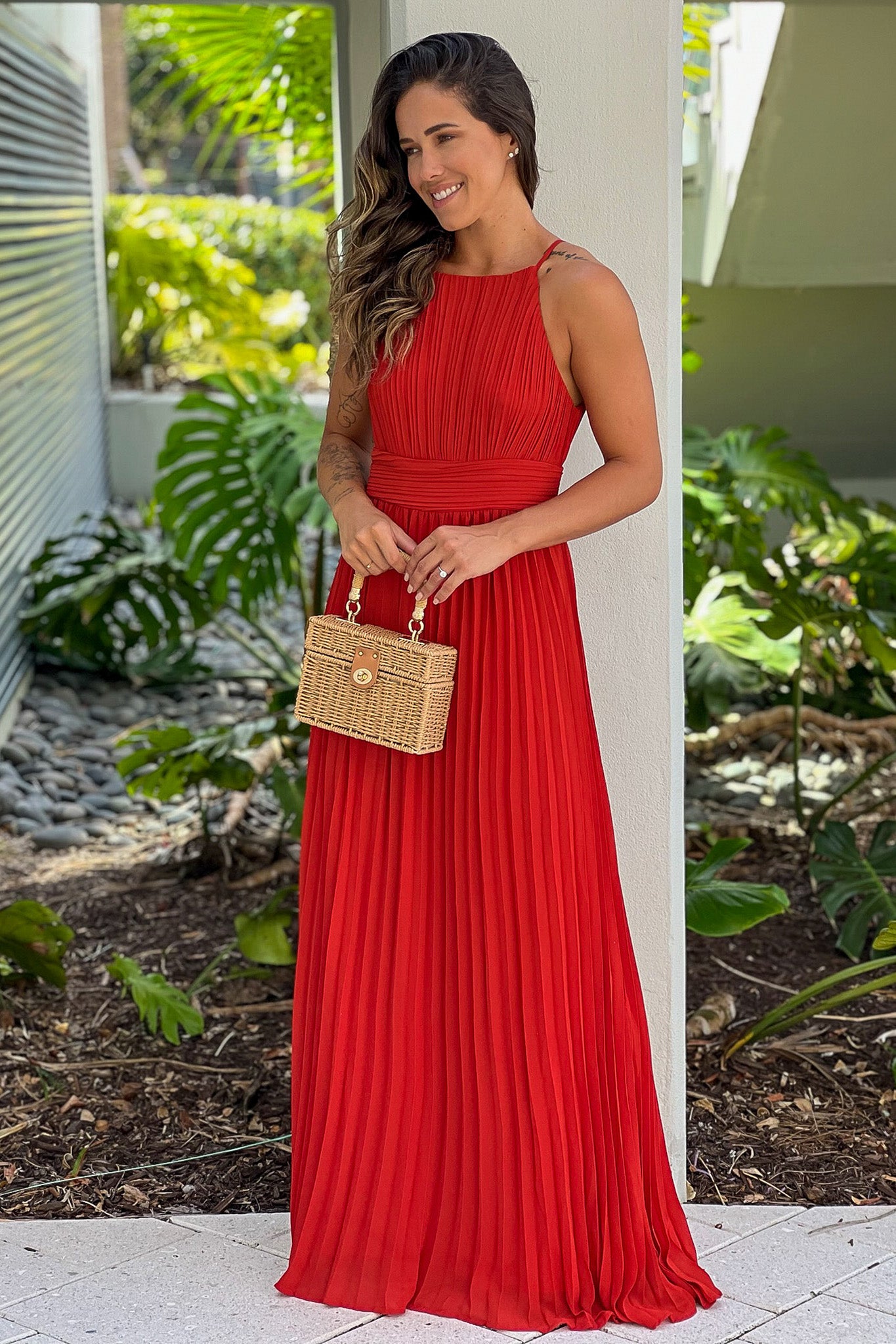 Burnt Orange Pleated Maxi Dress Burnt Orange Pleated Maxi Dress