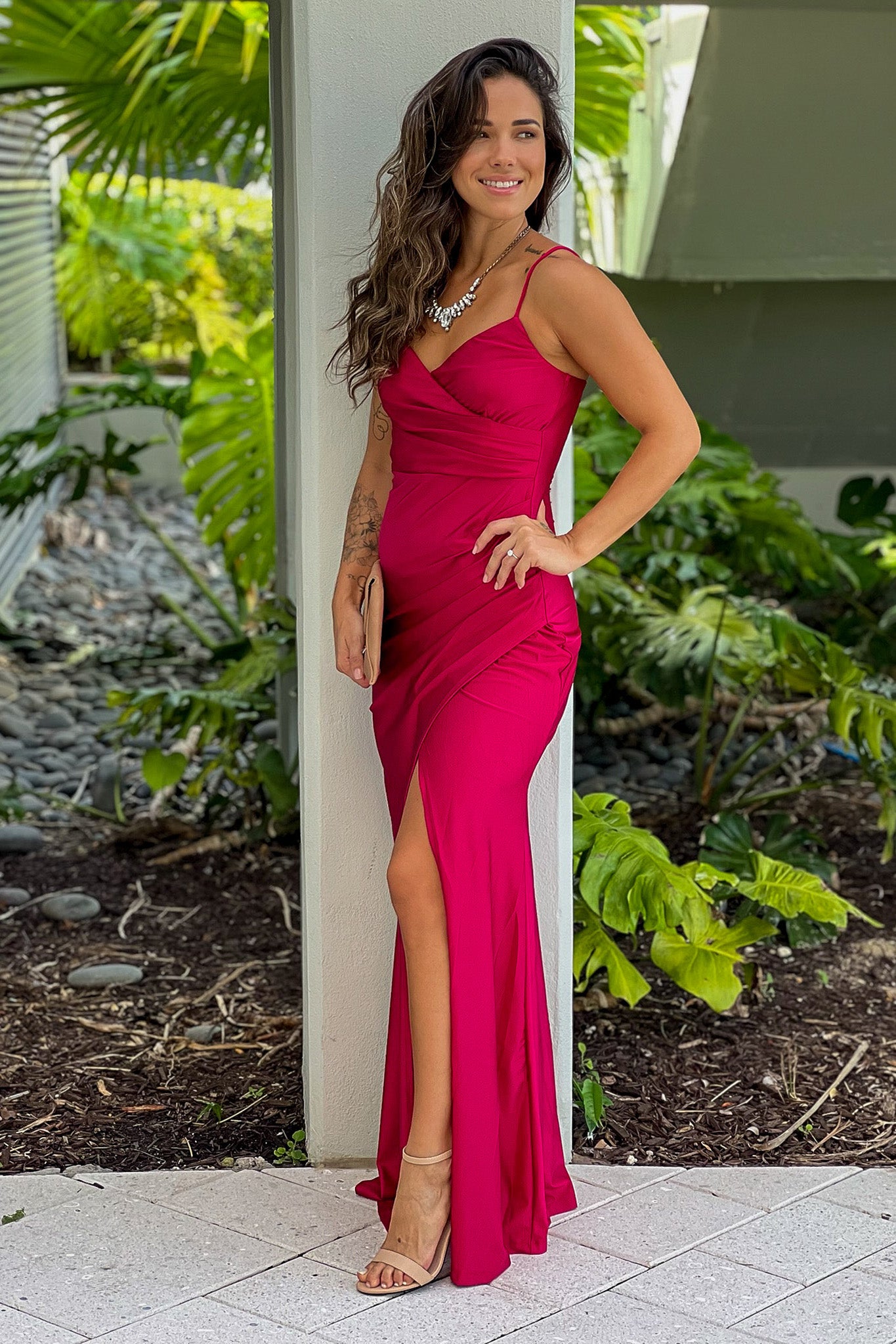 Deep Red Maxi Dress With Slit Maxi Dresses Saved by the Dress