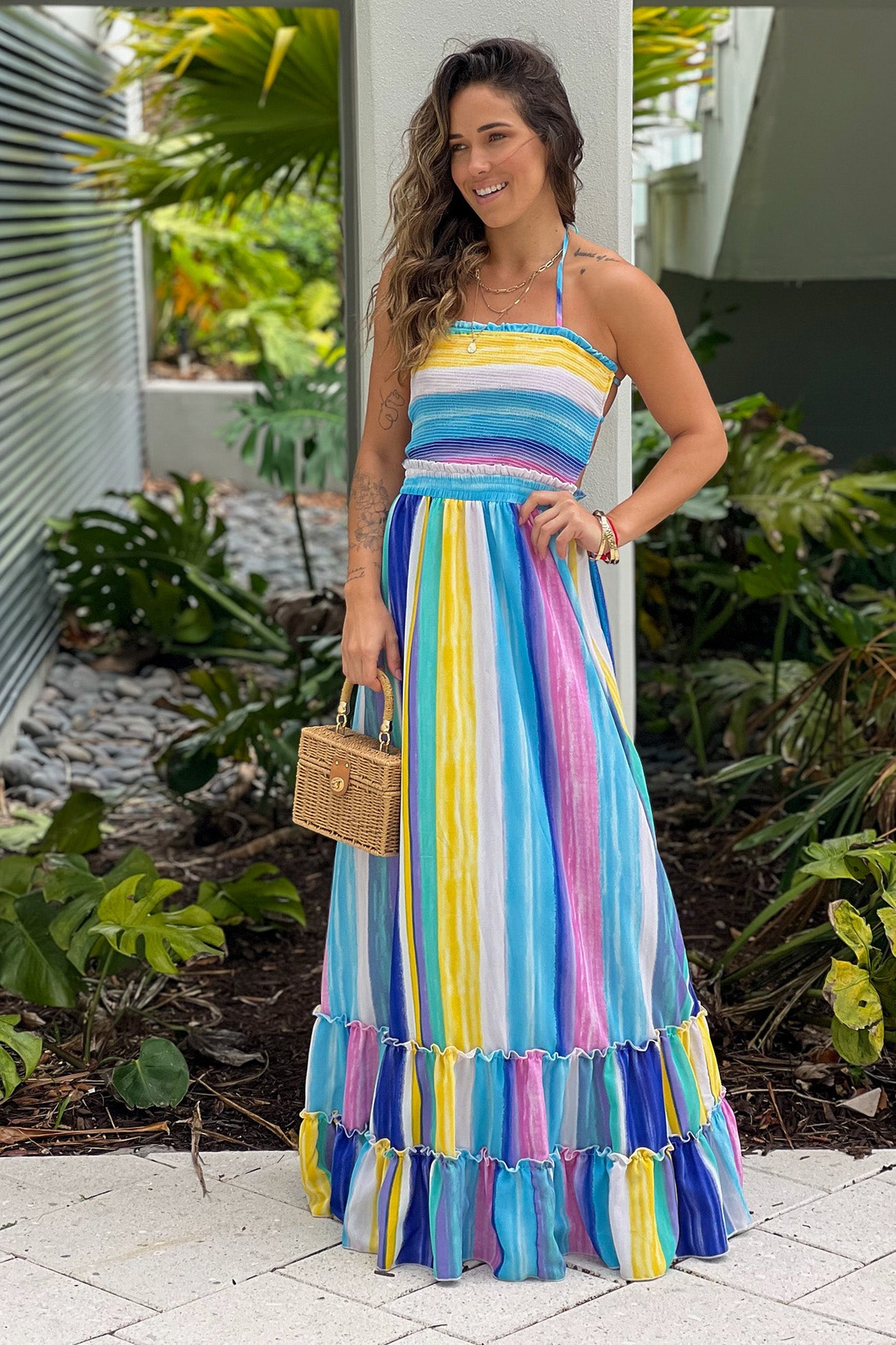 maxi dress smocked top Kerra Smocked Linen Maxi Dress