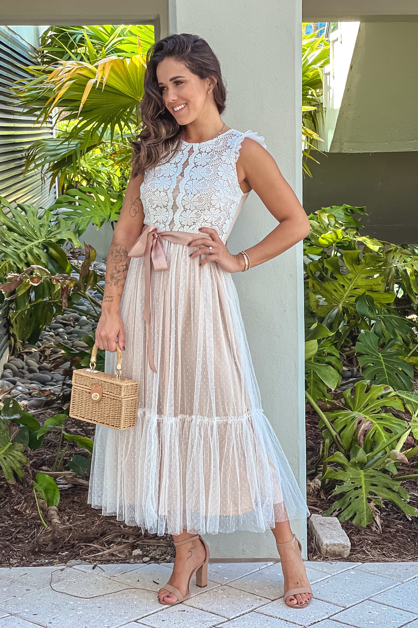 Off White Lace Dress With Satin Belt | Maxi Dresses Saved by the Dress Off White Lace Dress With Satin Belt | Maxi Dresses Saved by the Dress
