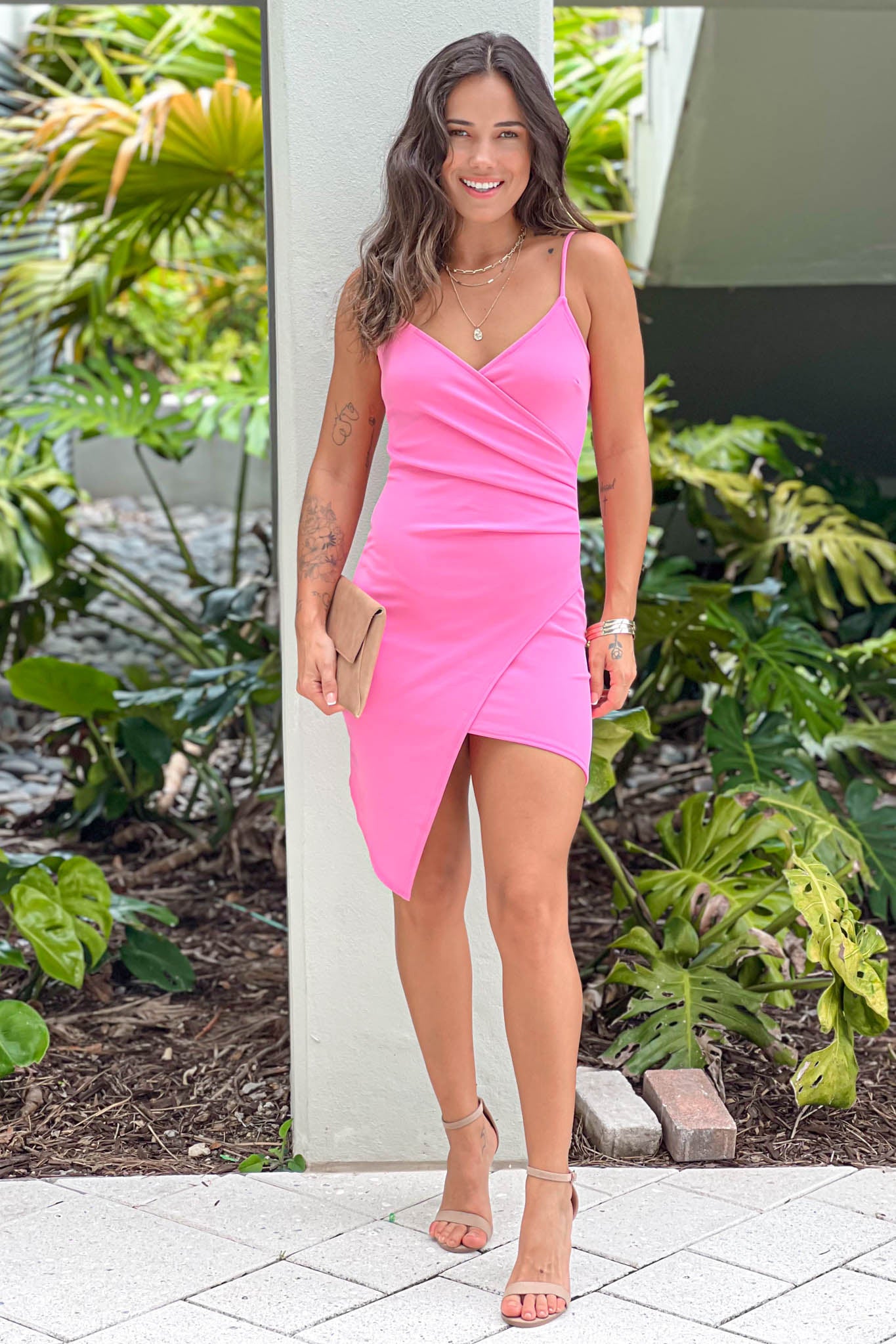 Pink Short Dress with Ruched Side  Short Dresses – Saved by the Dress