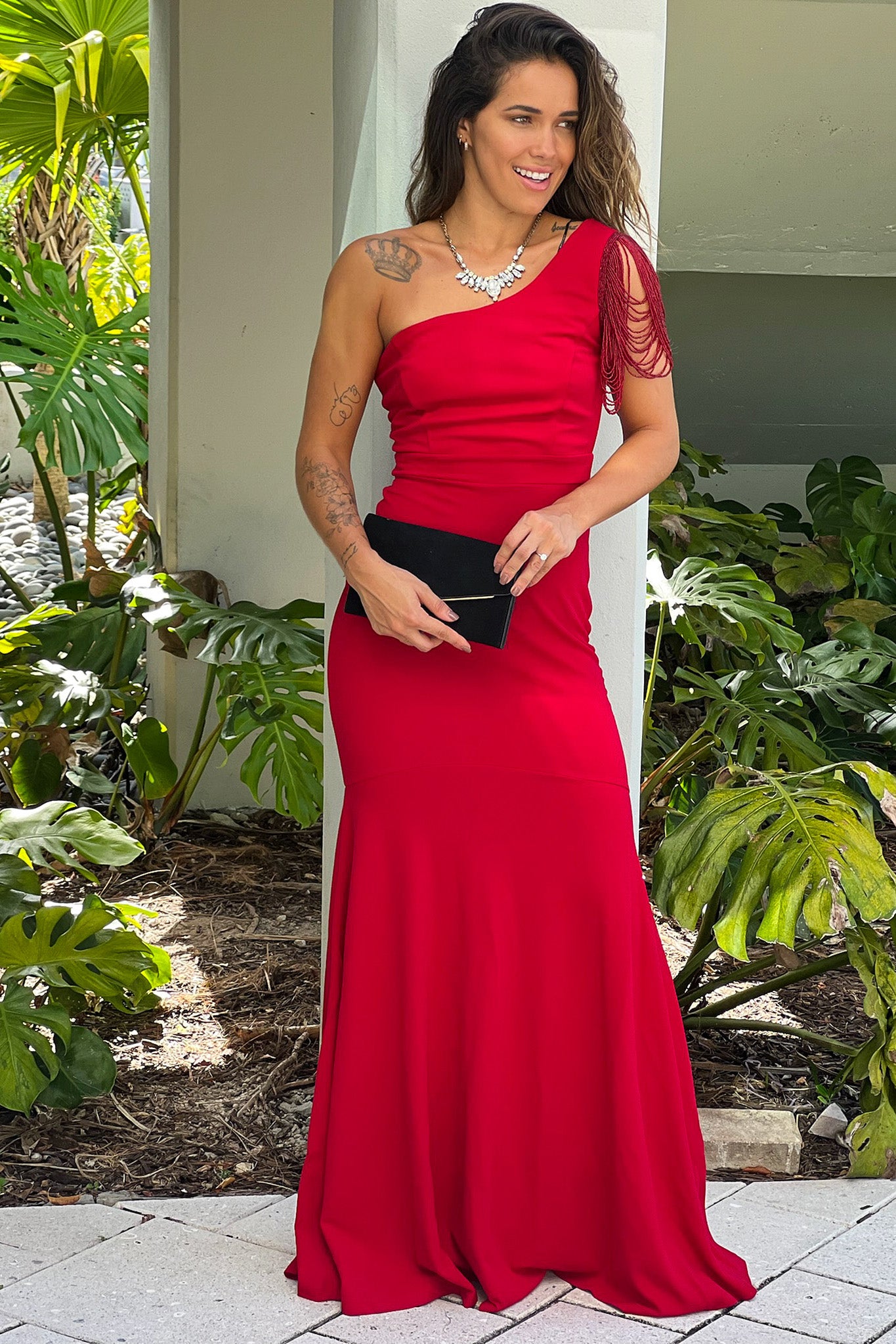 Red Beaded One Shoulder Maxi Dress | Maxi Dresses Saved by the Dress Red Beaded One Shoulder Maxi Dress | Maxi Dresses Saved by the Dress