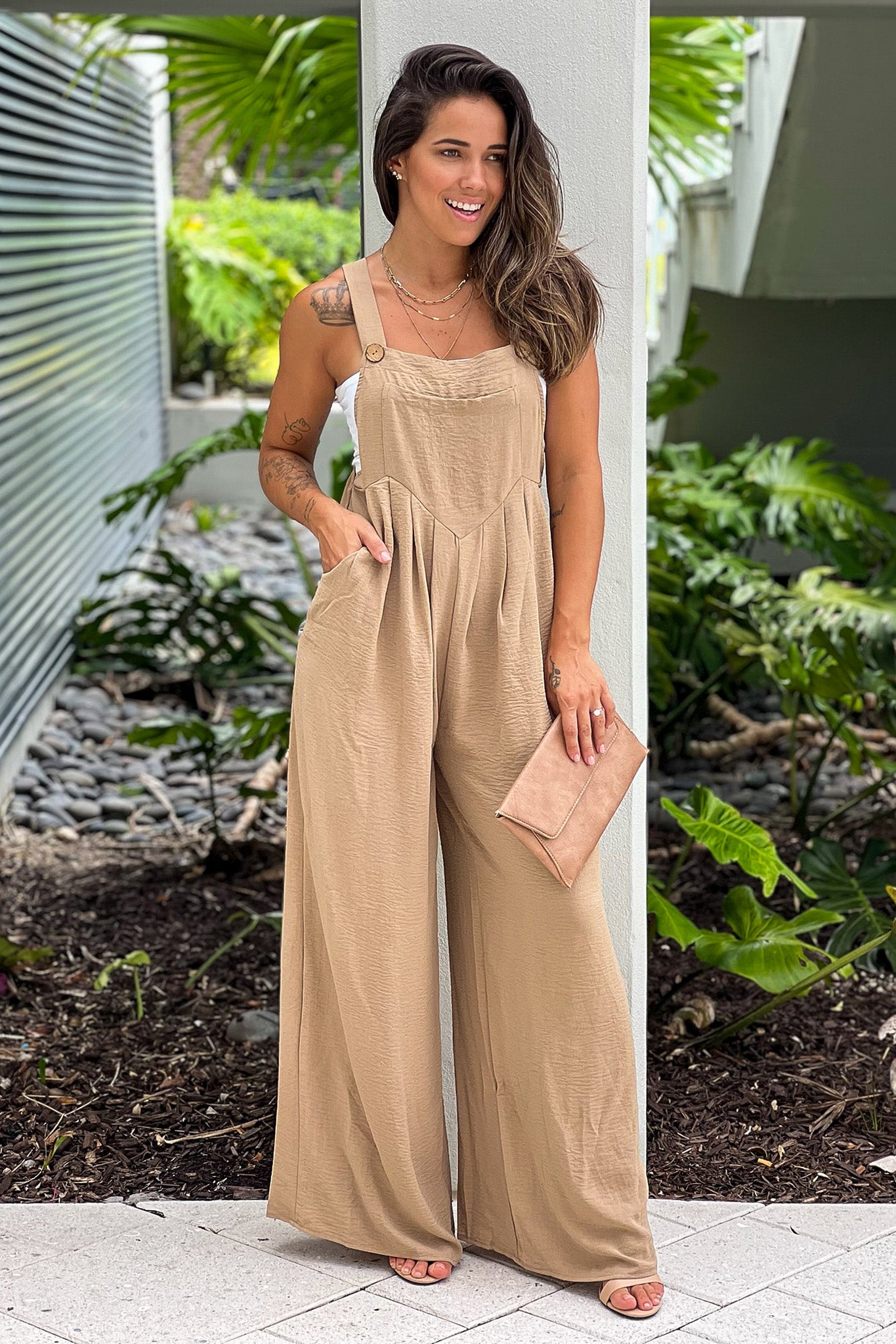 Round Neck Beaded Jumpsuit with Cutout Turquoise