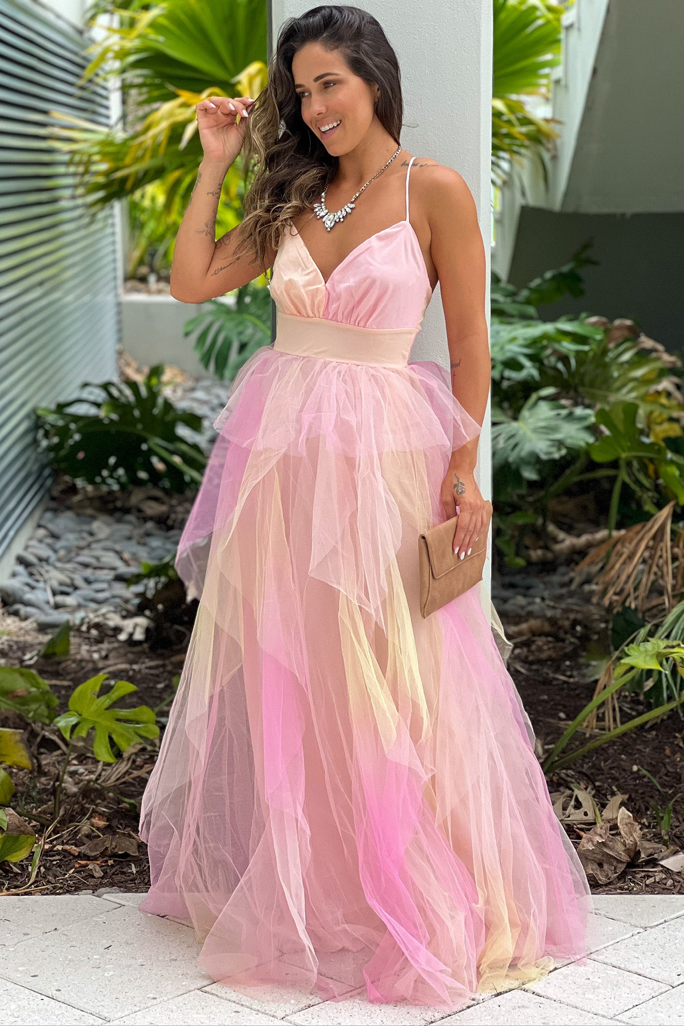 Yellow And Pink Ruffled Mesh Maxi Dress | Maxi Dresses Saved by the Dress Yellow And Pink Ruffled Mesh Maxi Dress | Maxi Dresses Saved by the Dress
