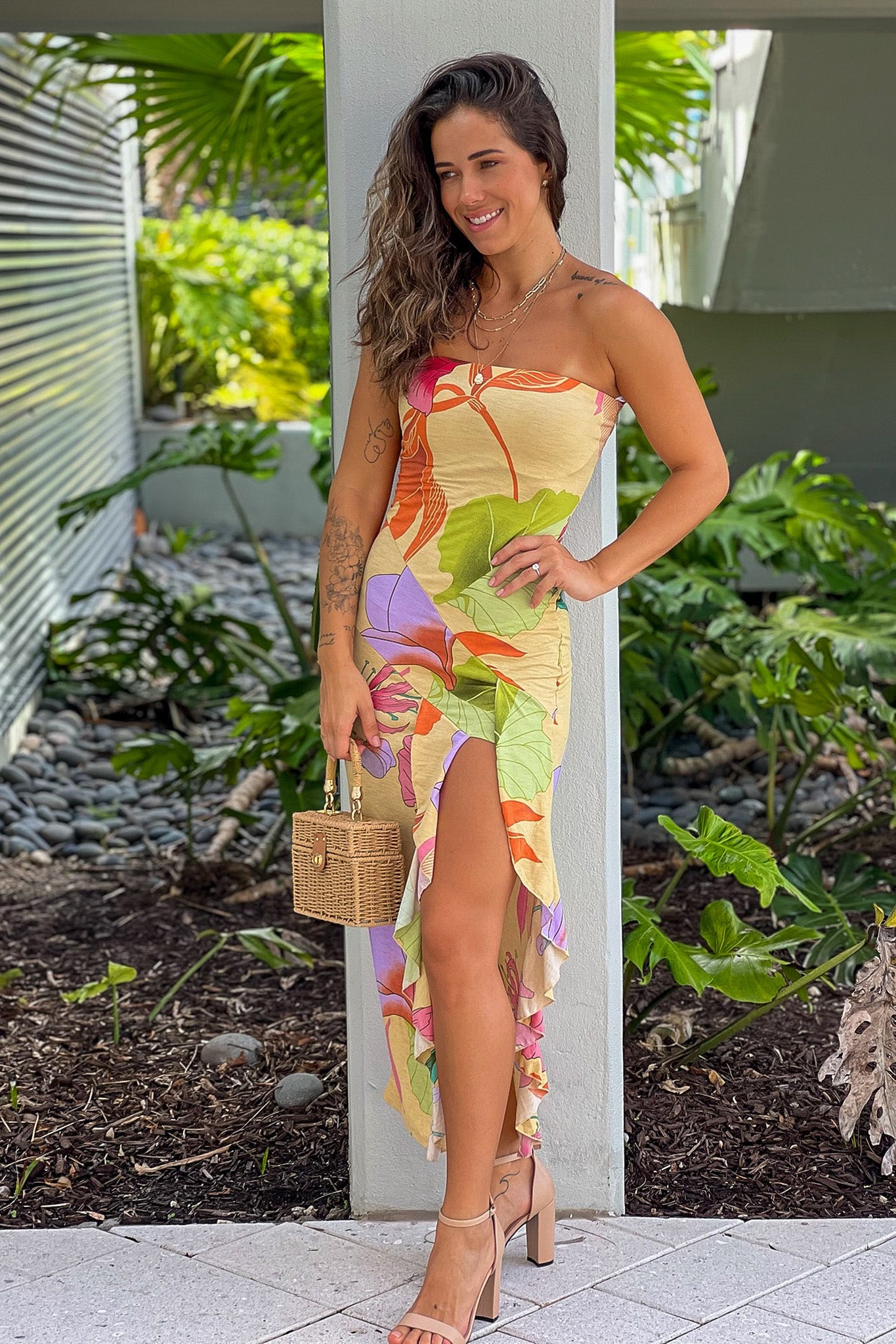 Black Floral High Low Dress