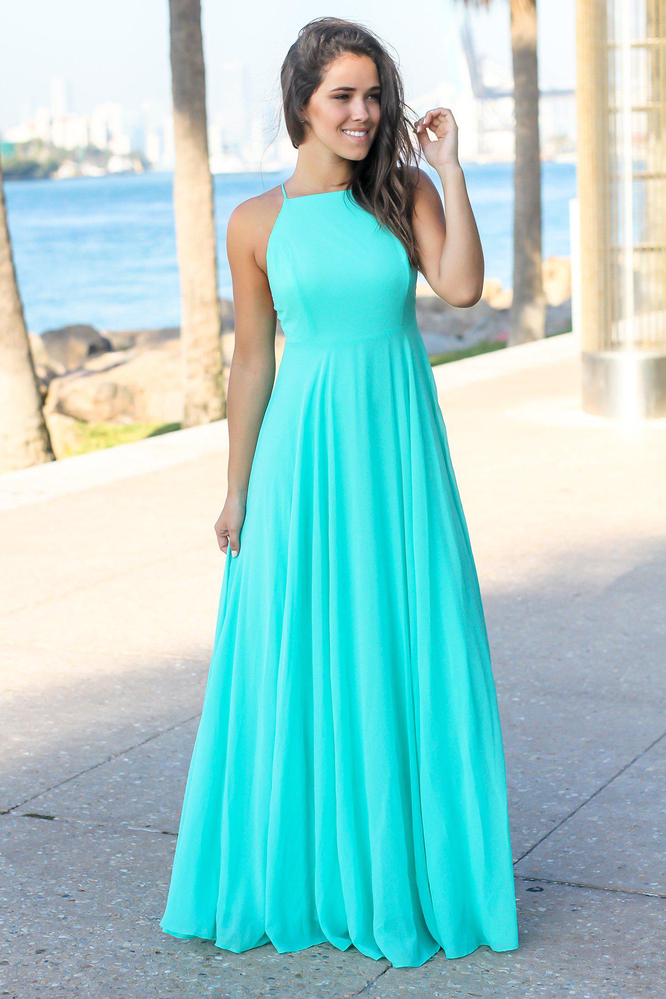 Aqua Maxi Dress with Criss Cross Back | Maxi Dresses Saved by the Dress Aqua Maxi Dress with Criss Cross Back | Maxi Dresses Saved by the Dress