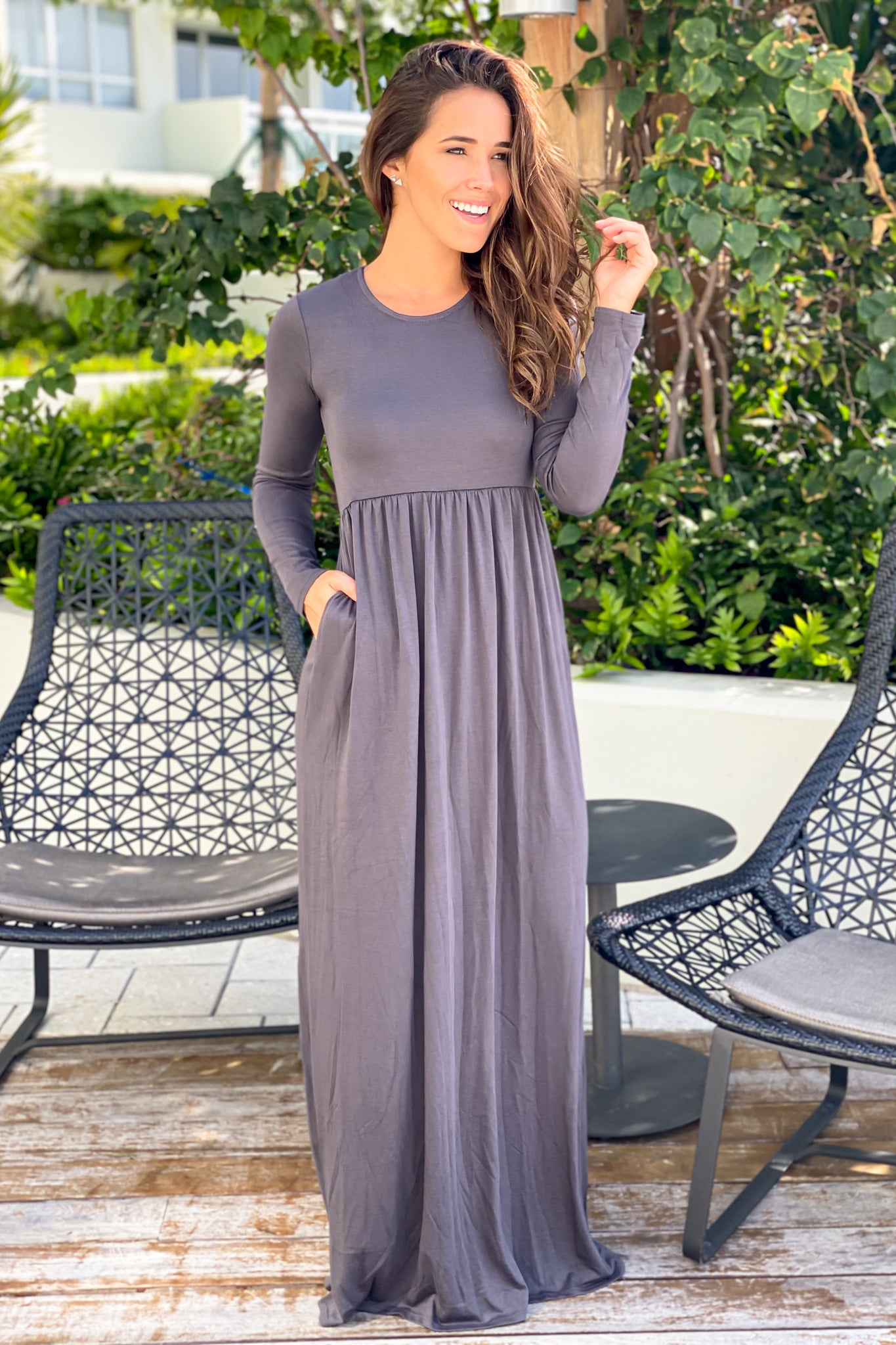 Gray long sleeve maxi dress store