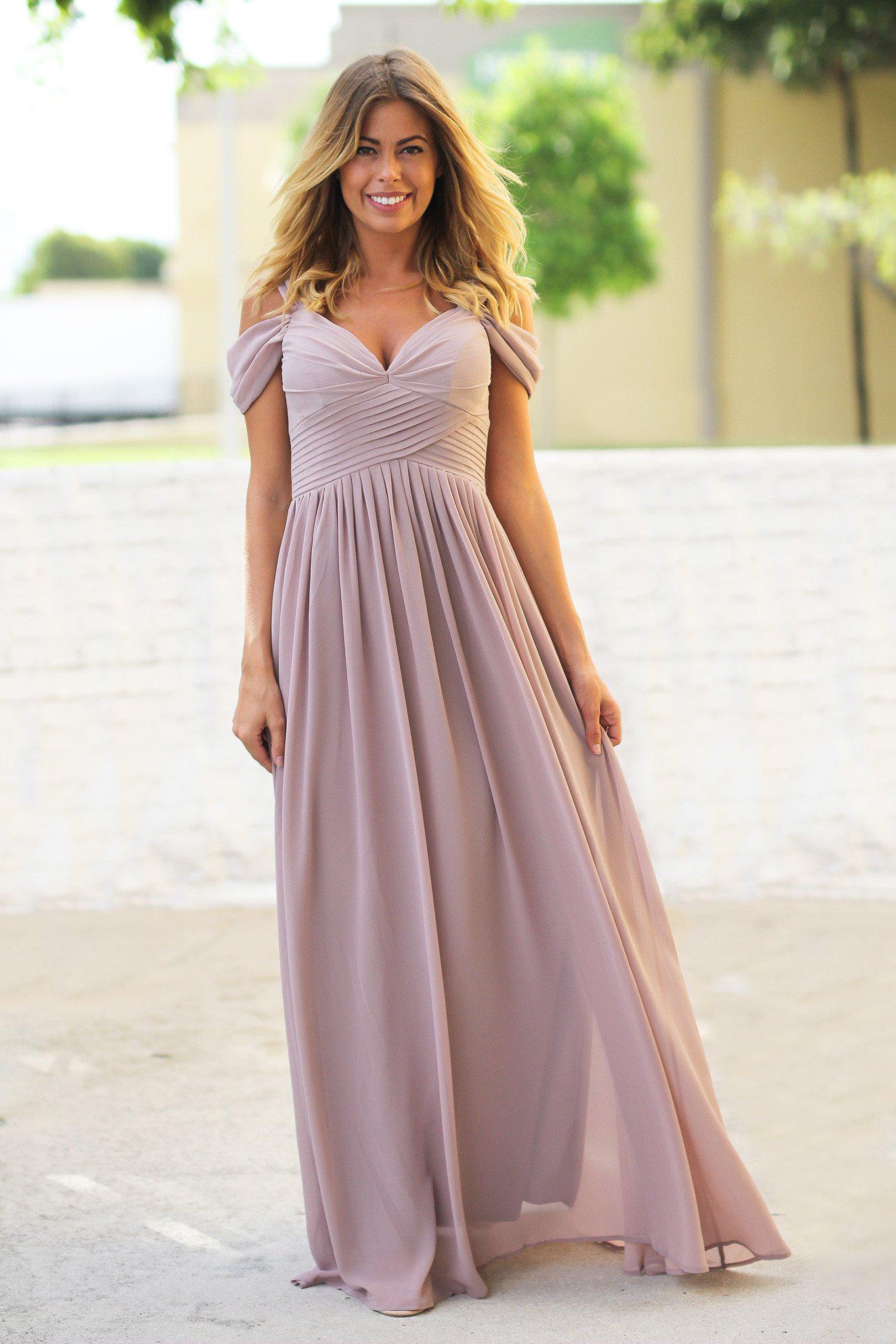 Burgundy and Beige  Off Shoulder Maxi Dress with Lace Top main image 0