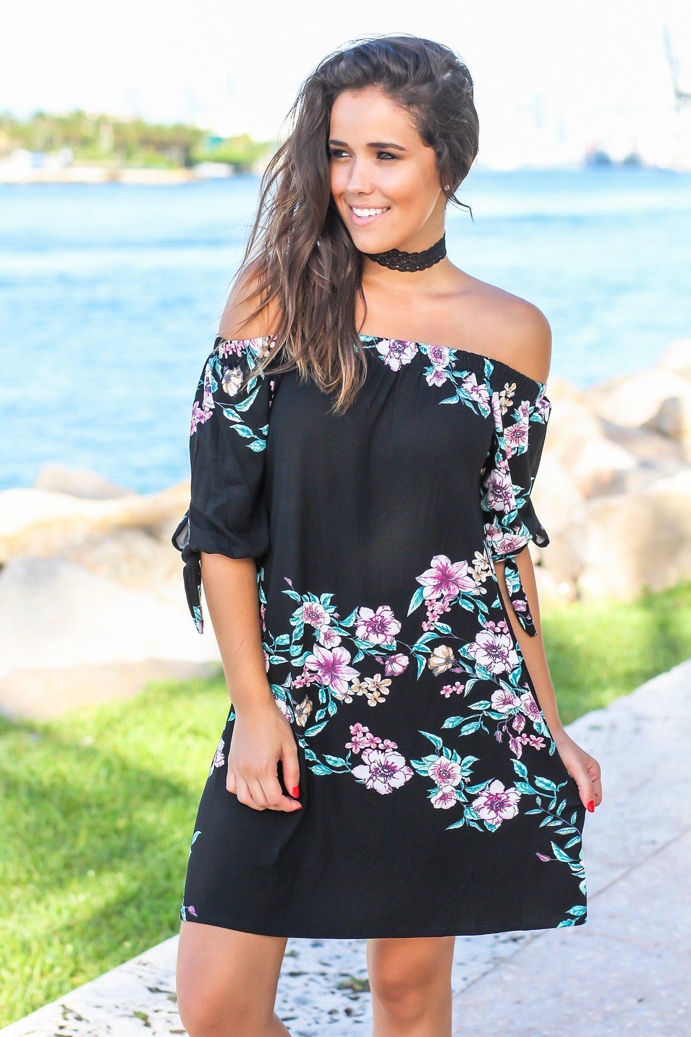 Off the shoulder tie sleeve dress shop