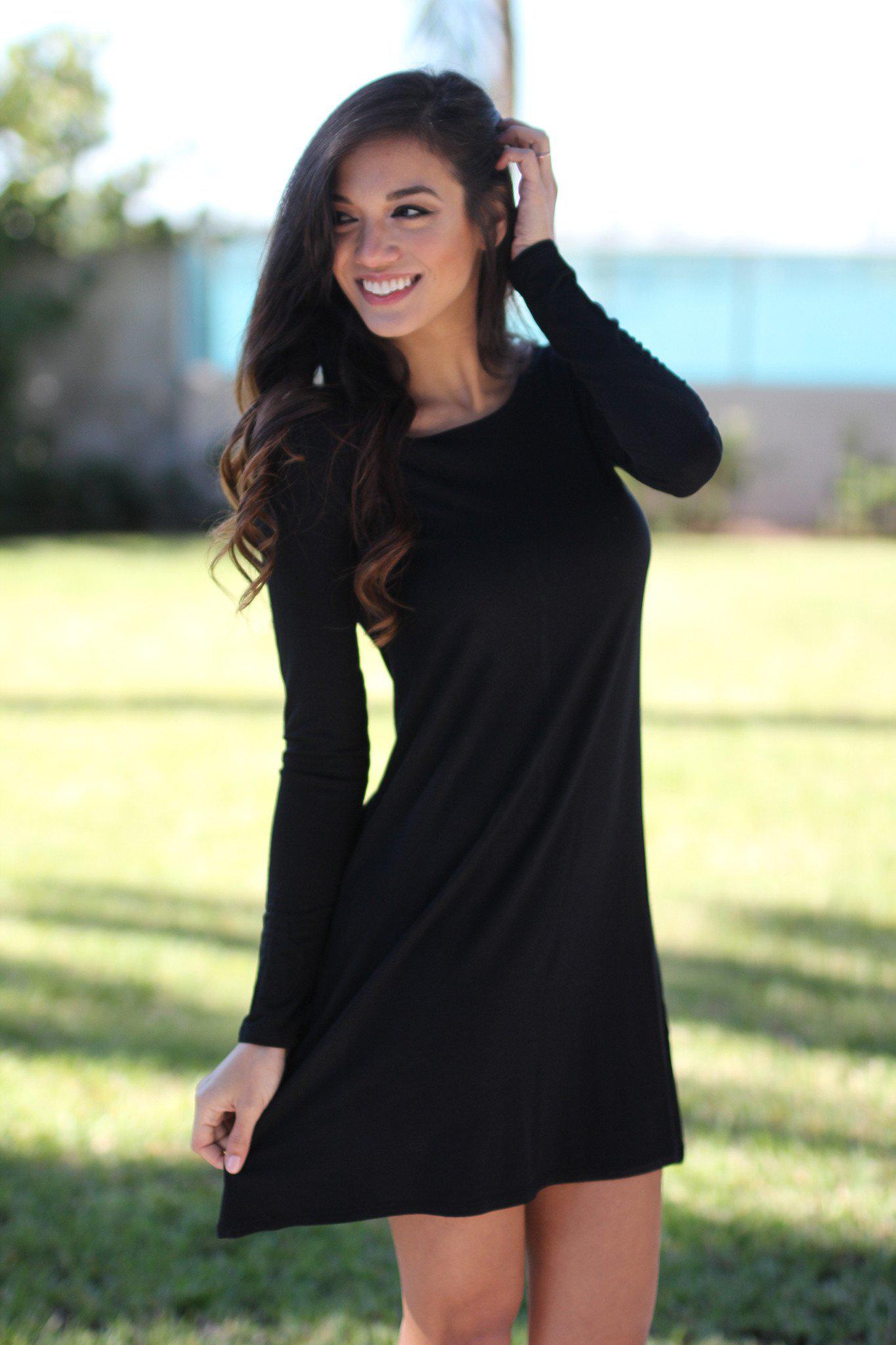 Black Long Sleeve Tunic Dress | Black Short Dress – Saved by the Dress