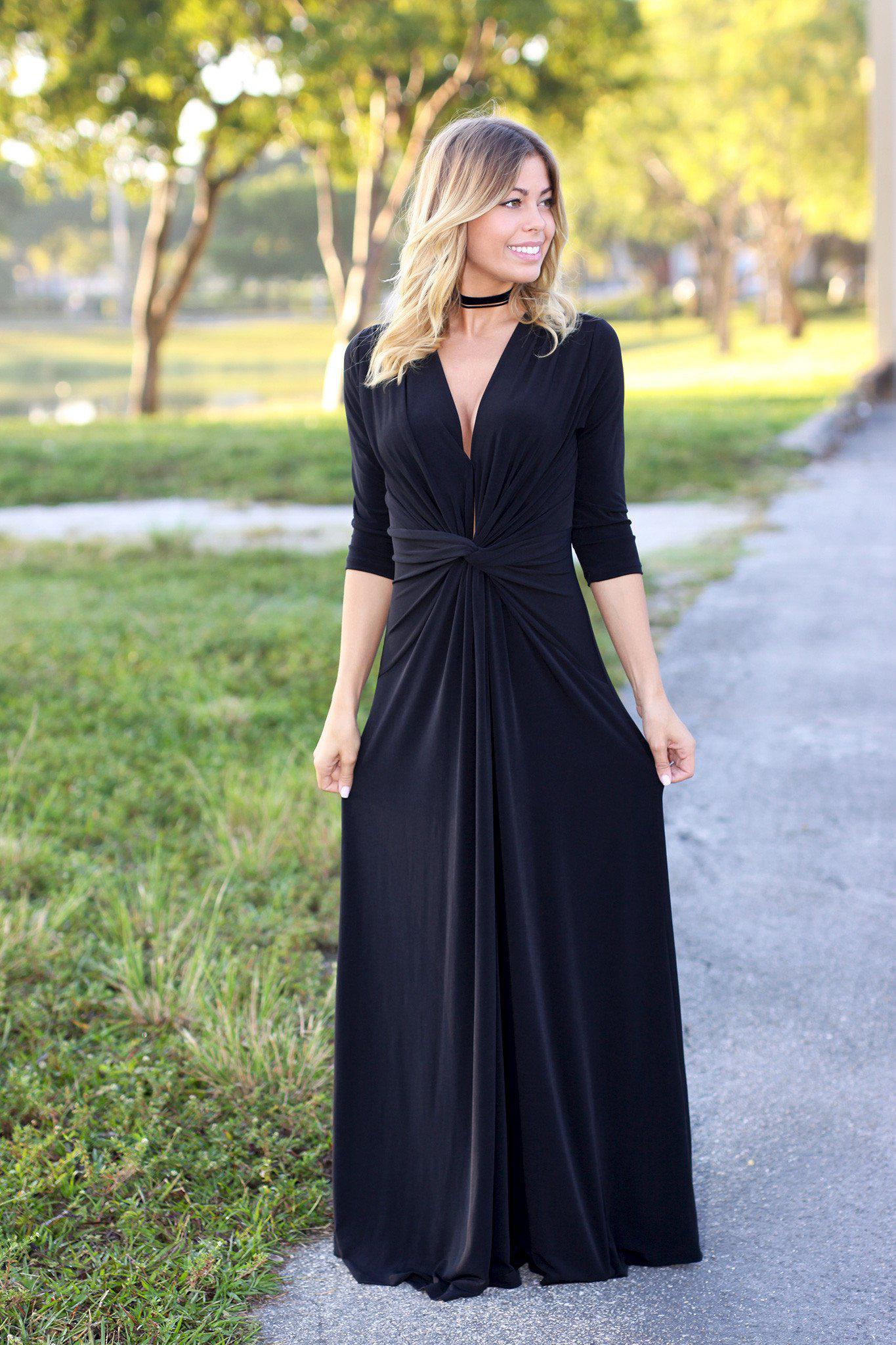Black Maxi Dress with Knot | 3/4 Sleeves Dress | Black Long Dress | Saved by the Dress Black Maxi Dress with Knot | 3/4 Sleeves Dress | Black Long Dress | Saved by the Dress