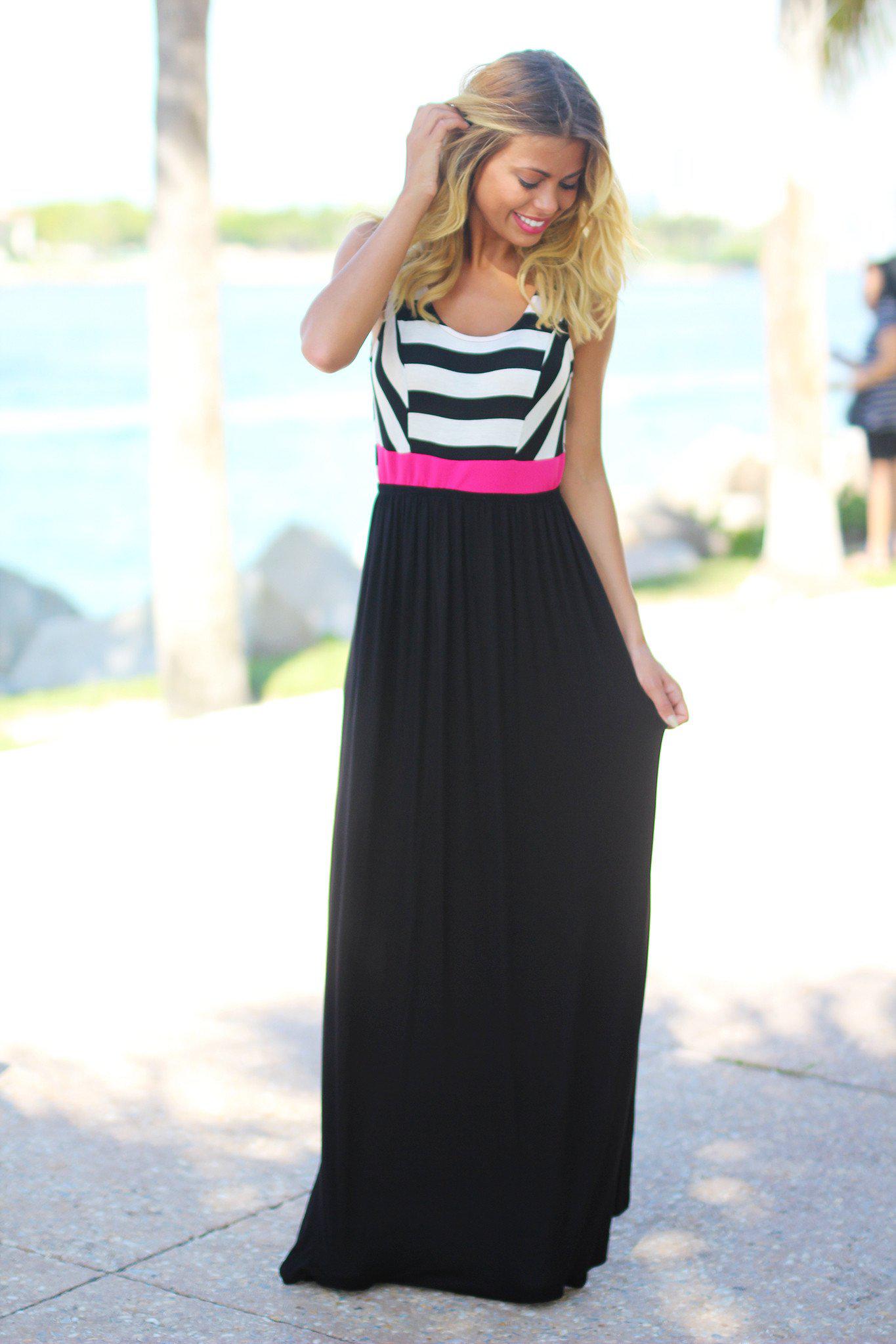 Black and Pink Maxi Dress with Cutout Back