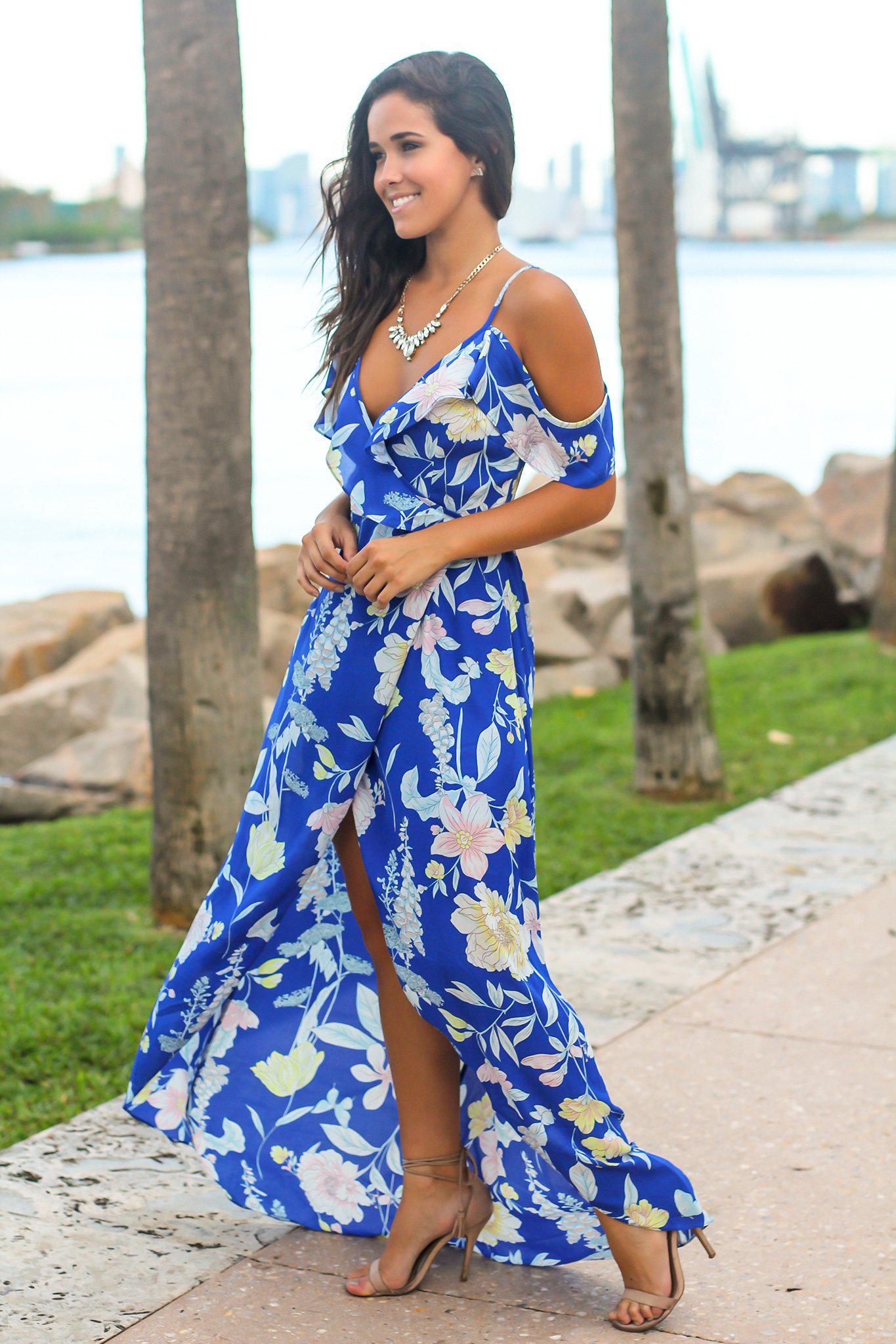 Blue floral hotsell high low dress