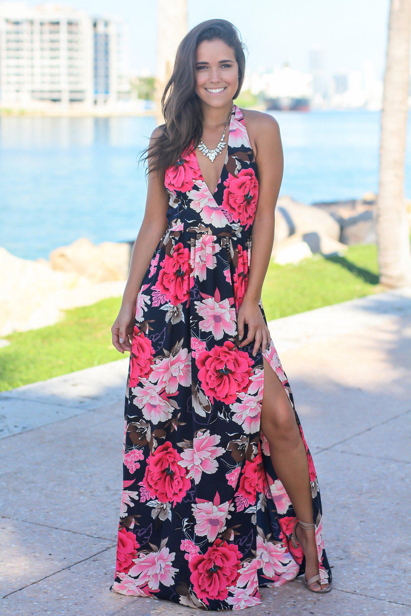 Navy Floral Maxi Dress with Side Slit | Maxi Dresses Saved by the Dress Navy Floral Maxi Dress with Side Slit | Maxi Dresses Saved by the Dress