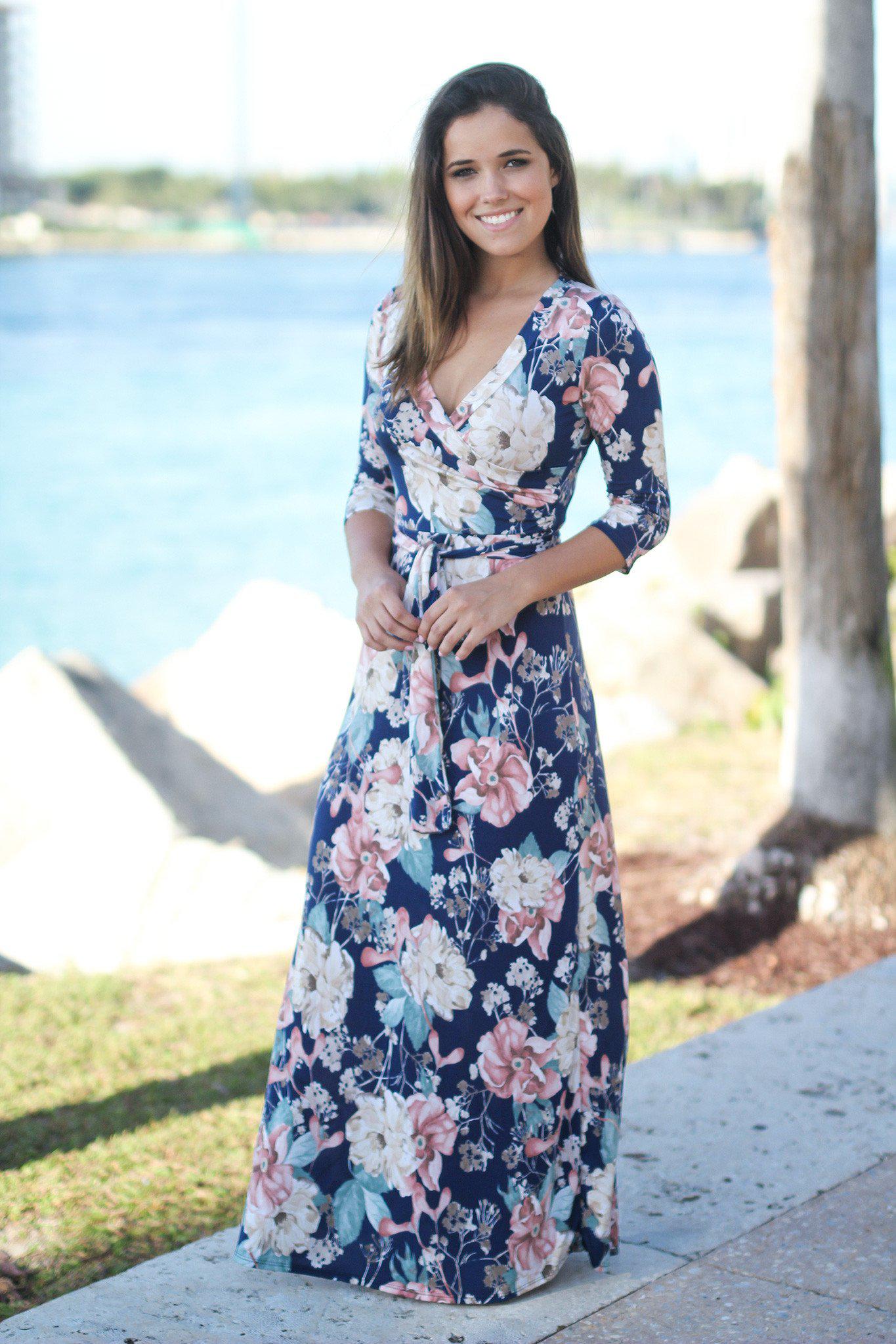 Blue Floral Wrap Maxi Dress | Blue Maxi Dress