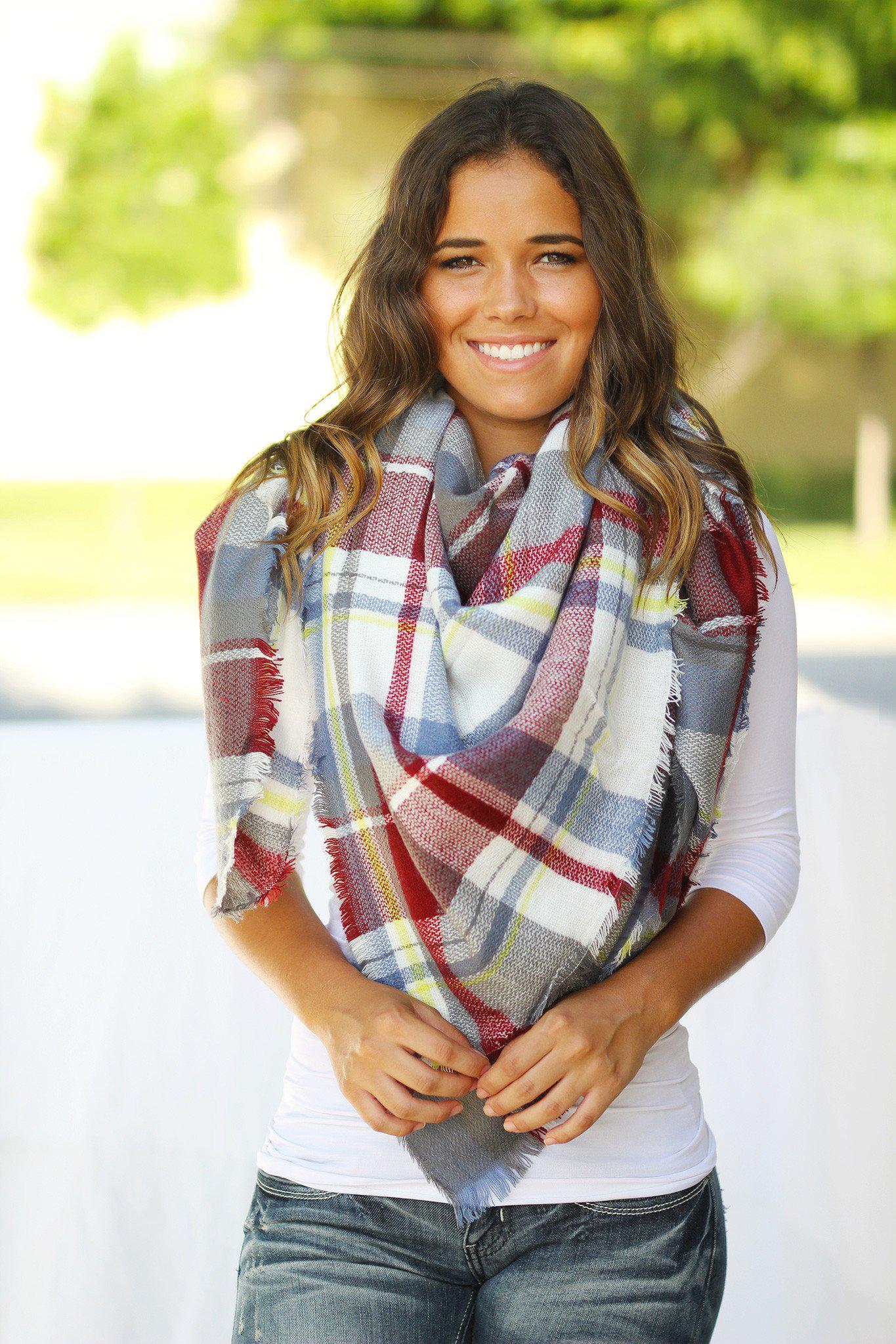 Blue Plaid Blanket Scarf Blue Plaid Scarf – Saved by the Dress