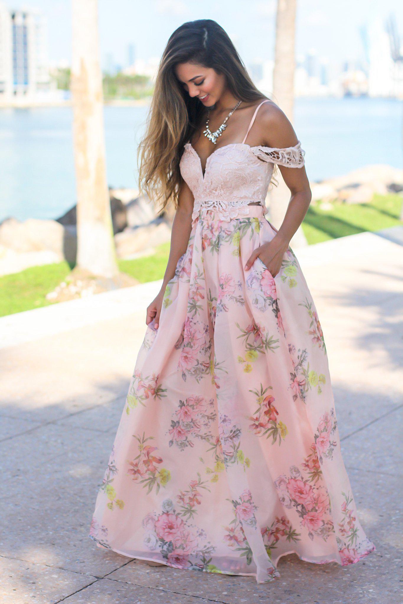 Blush Crochet Top Floral Maxi Dress | Maxi Dresses Saved by the Dress Blush Crochet Top Floral Maxi Dress | Maxi Dresses Saved by the Dress