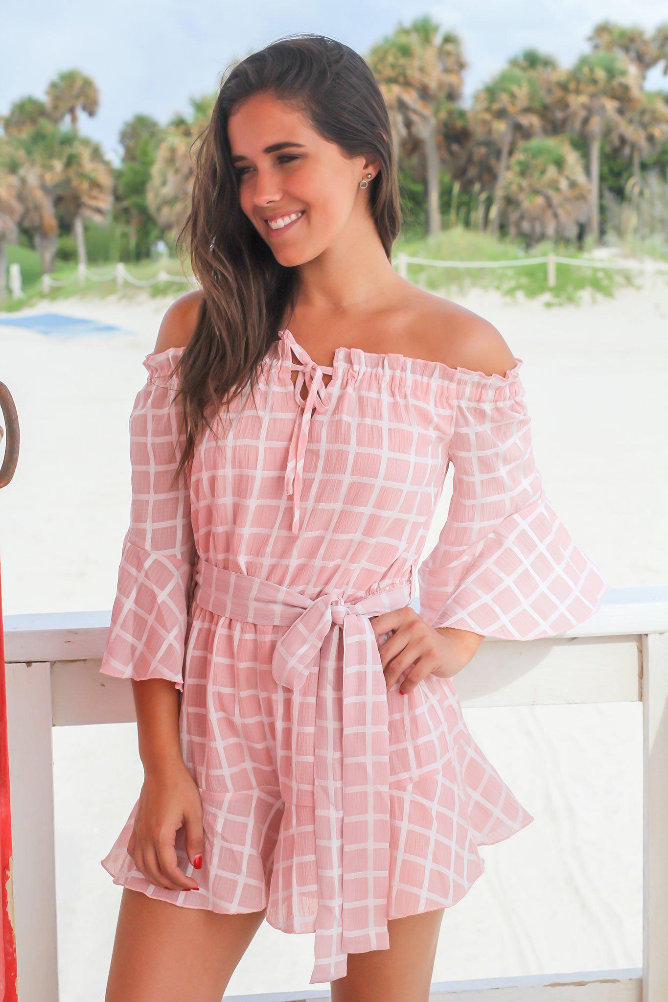 Blush and White Checkered Romper Rompers – Saved by the Dress