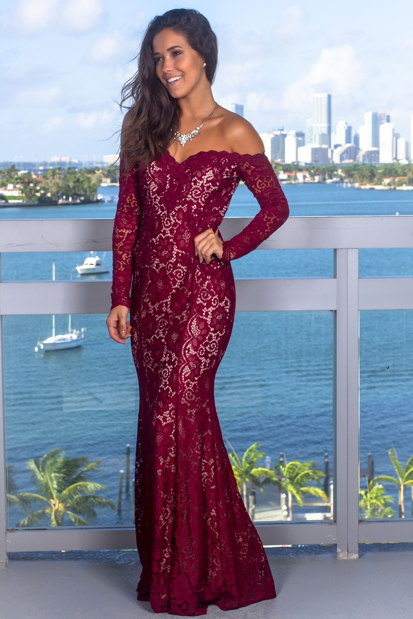 white christmas dresses Kaedyn Off Shoulder Long Sleeve Crochet Mermaid Maxi Dress M / US 6-8