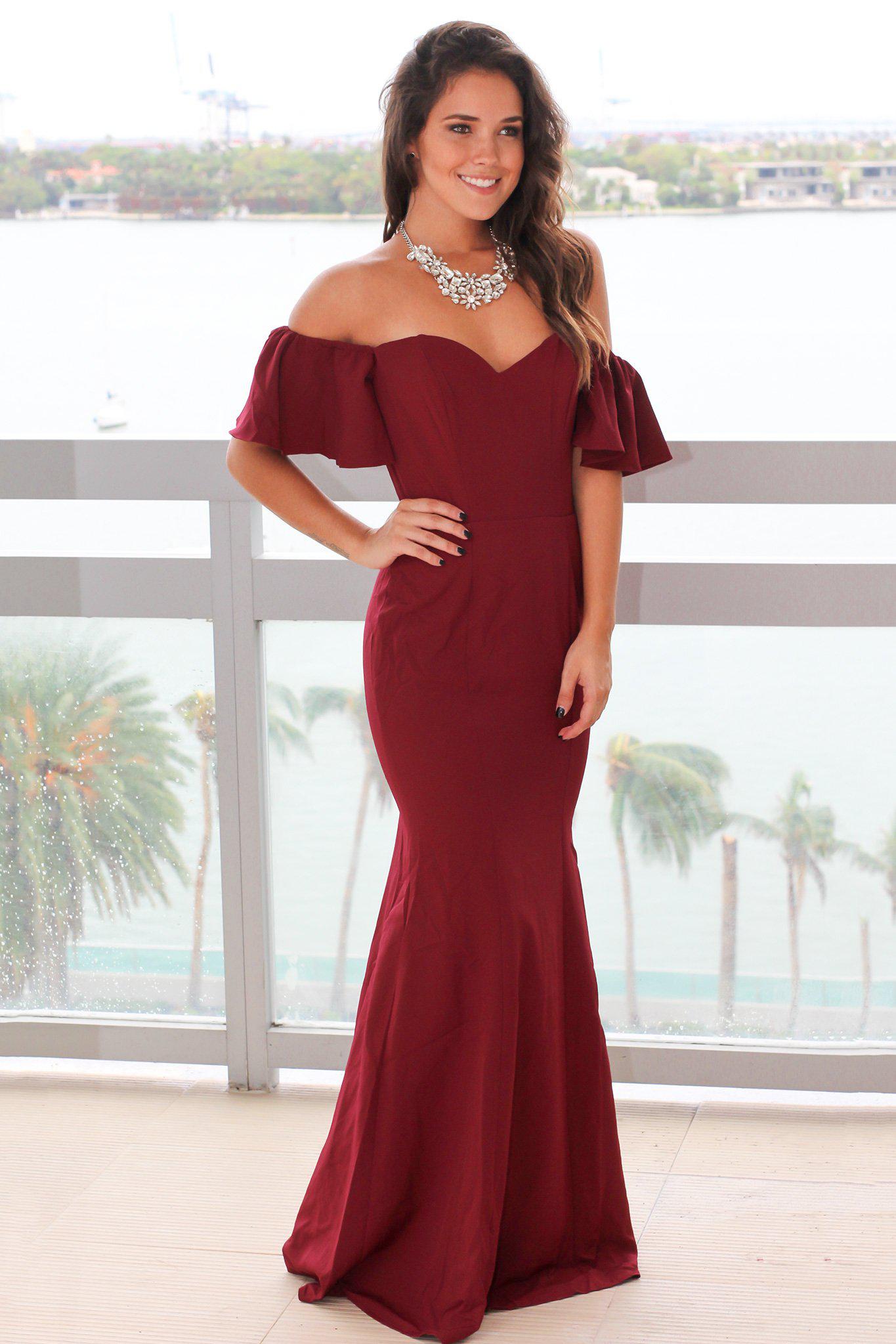 burgundy floral ruffle dress off the shoulder . m main image 0
