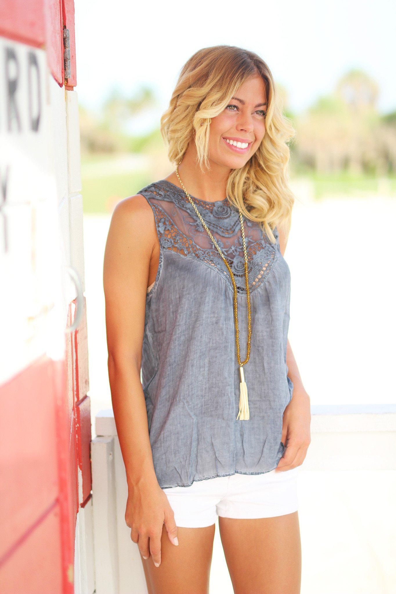 Charcoal Lace Top | Charcoal Top | Cute Tops – Saved by the Dress