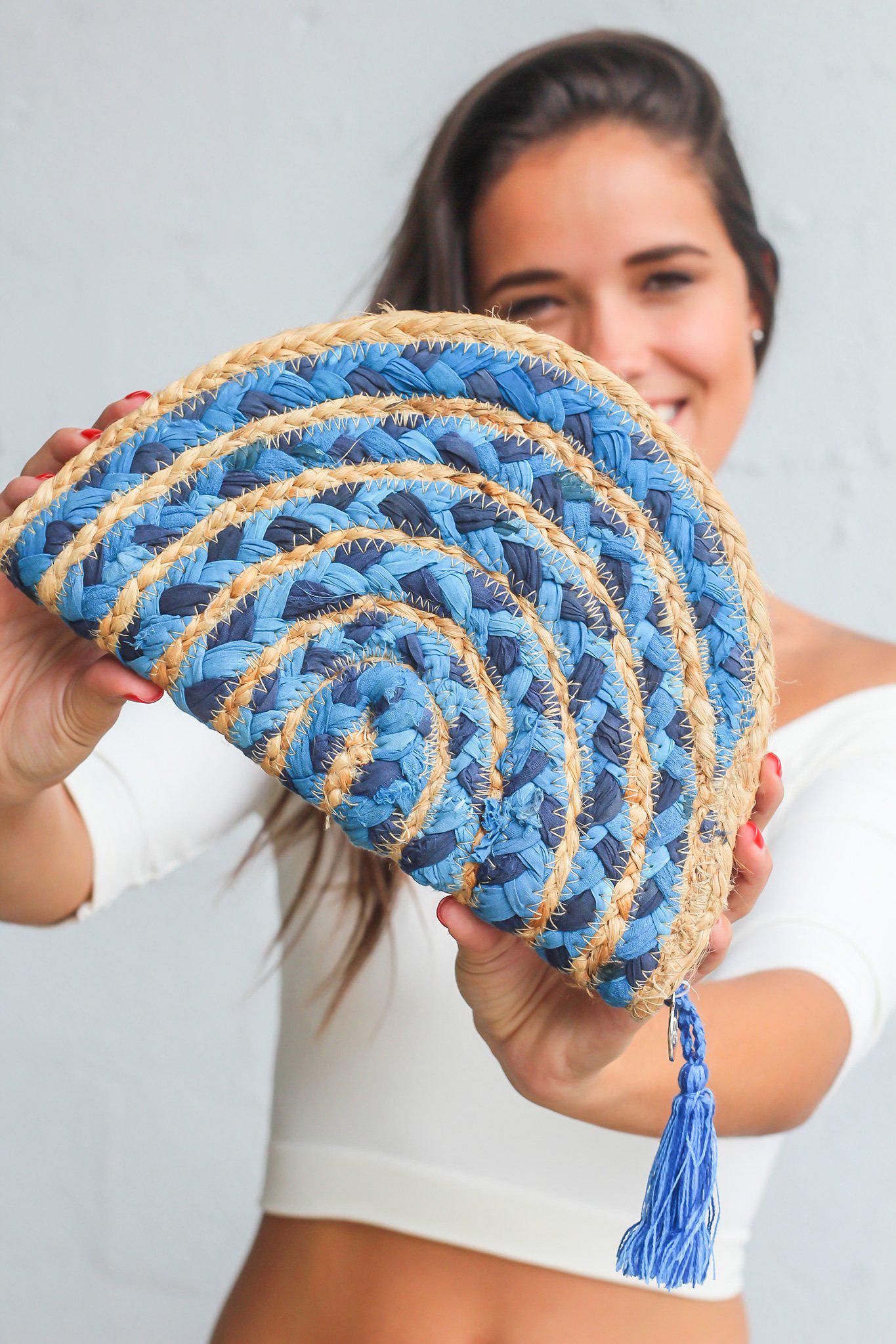 Blue Half Moon Clutch | Online Boutiques – Saved by the Dress
