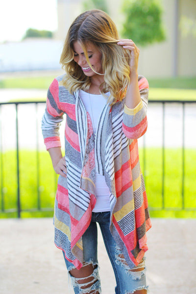 Coral and Yellow Cardigan