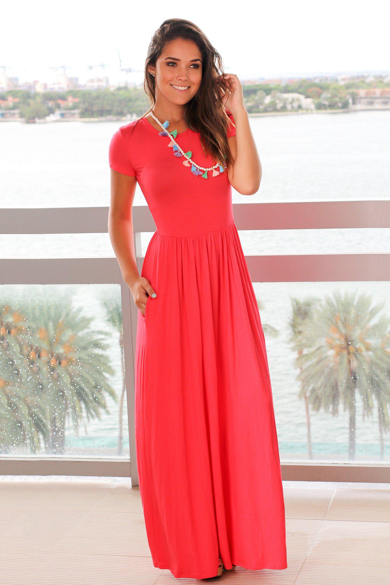 Coral Short Sleeve Maxi Dress with Pockets | Maxi Dresses Saved by the Dress Coral Short Sleeve Maxi Dress with Pockets | Maxi Dresses Saved by the Dress