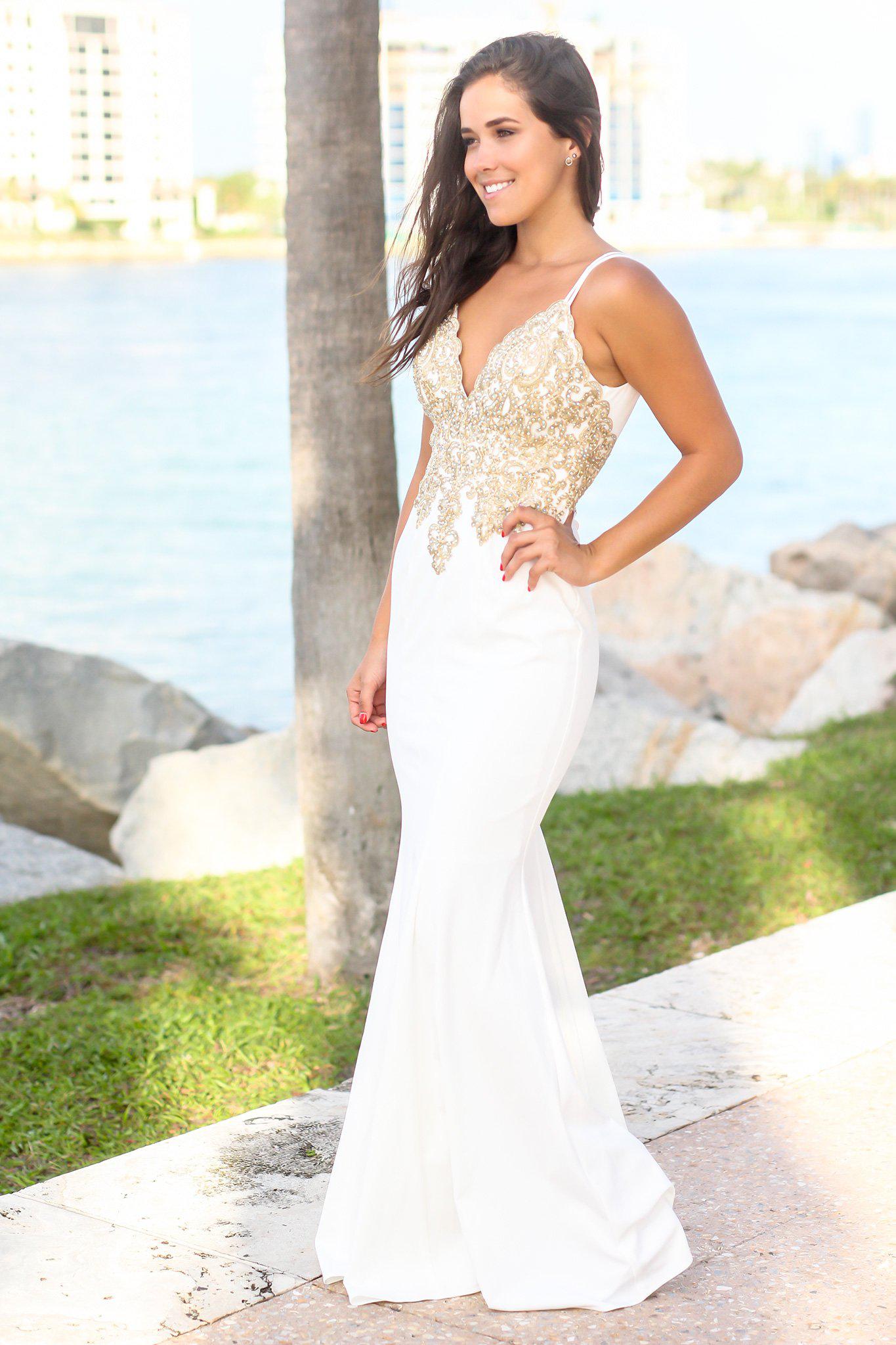 Formal Dresses White And Gold Dress Fashion Nova NOVA Daisy Bead