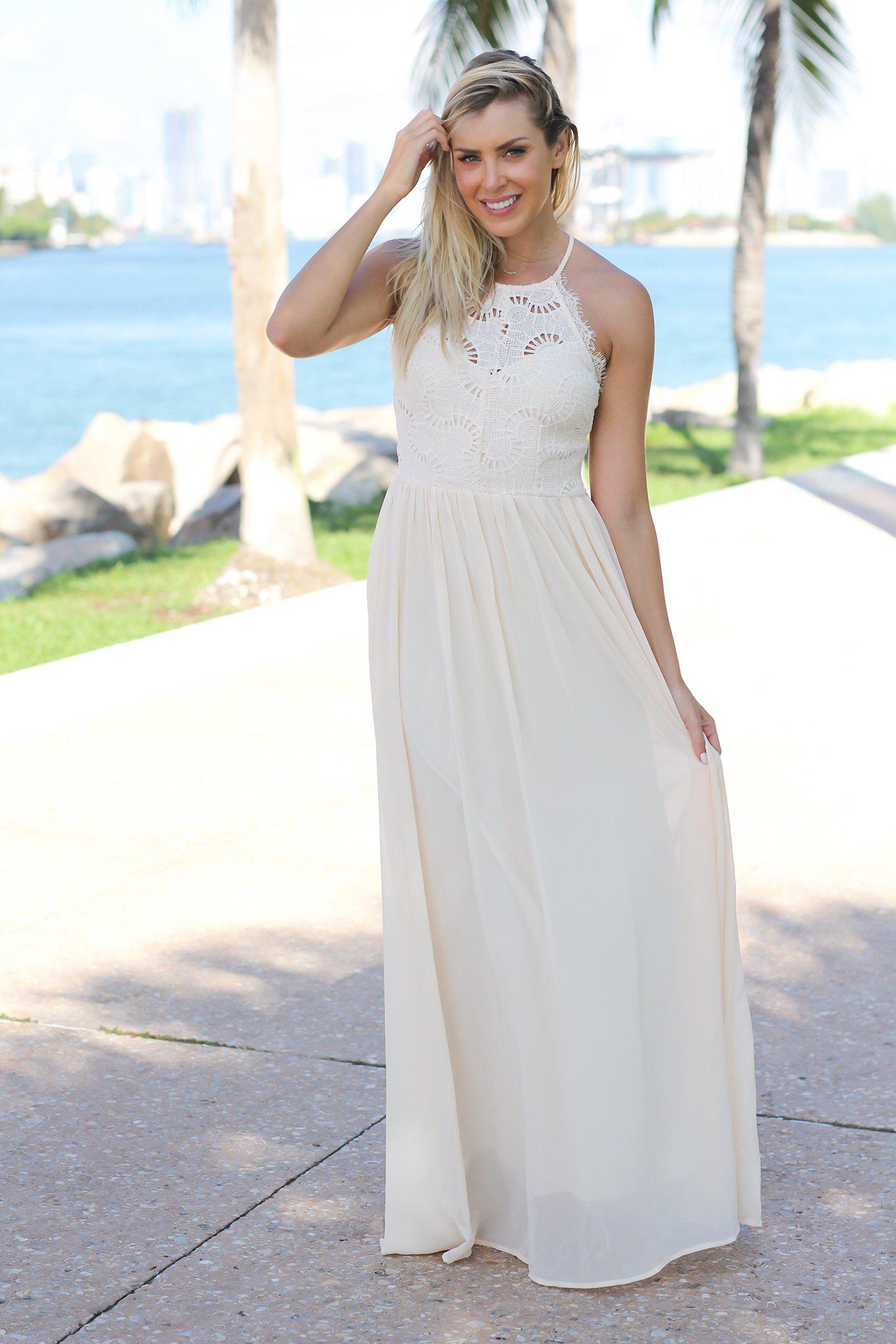 Cream Maxi Dress with Crochet Top | Maxi Dresses Saved by the Dress Cream Maxi Dress with Crochet Top | Maxi Dresses Saved by the Dress