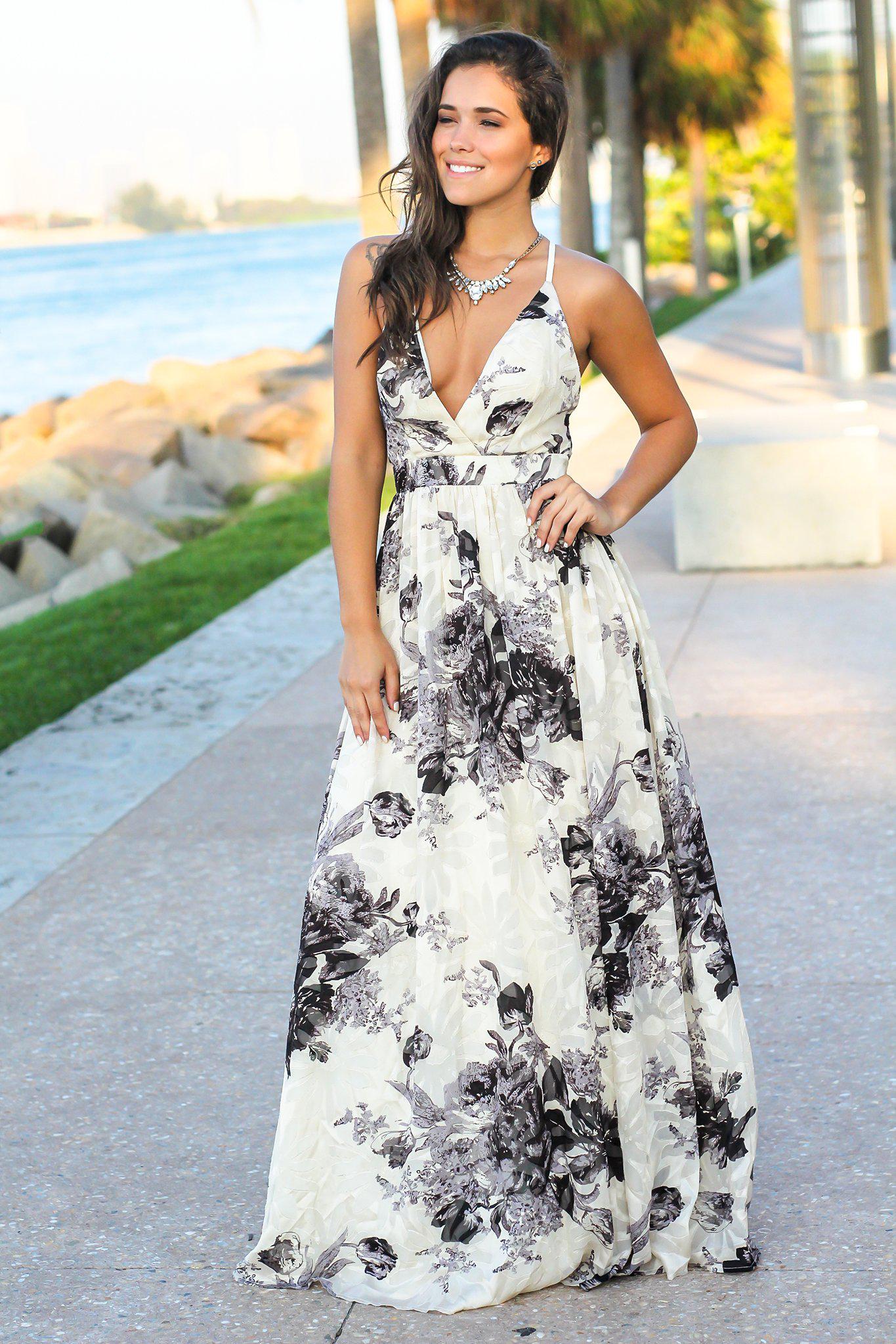 Cream and Gray Floral Chiffon Maxi Dress | Maxi Dresses Saved by the Dress Cream and Gray Floral Chiffon Maxi Dress | Maxi Dresses Saved by the Dress