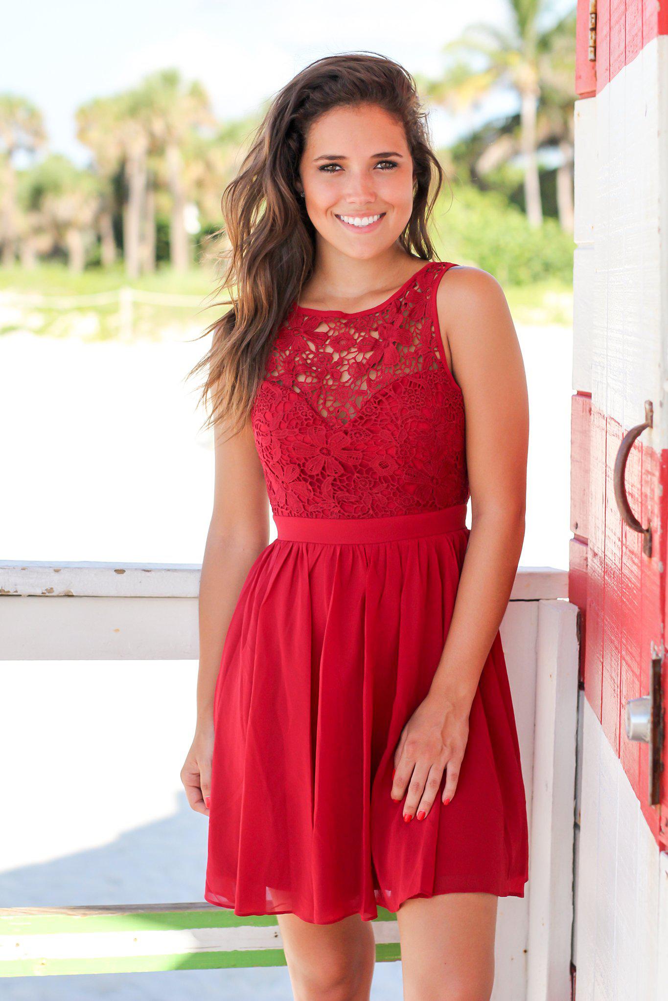 Burgundy Crochet Short Dress with Open Back | Cocktail Dresses  Saved by  the Dress