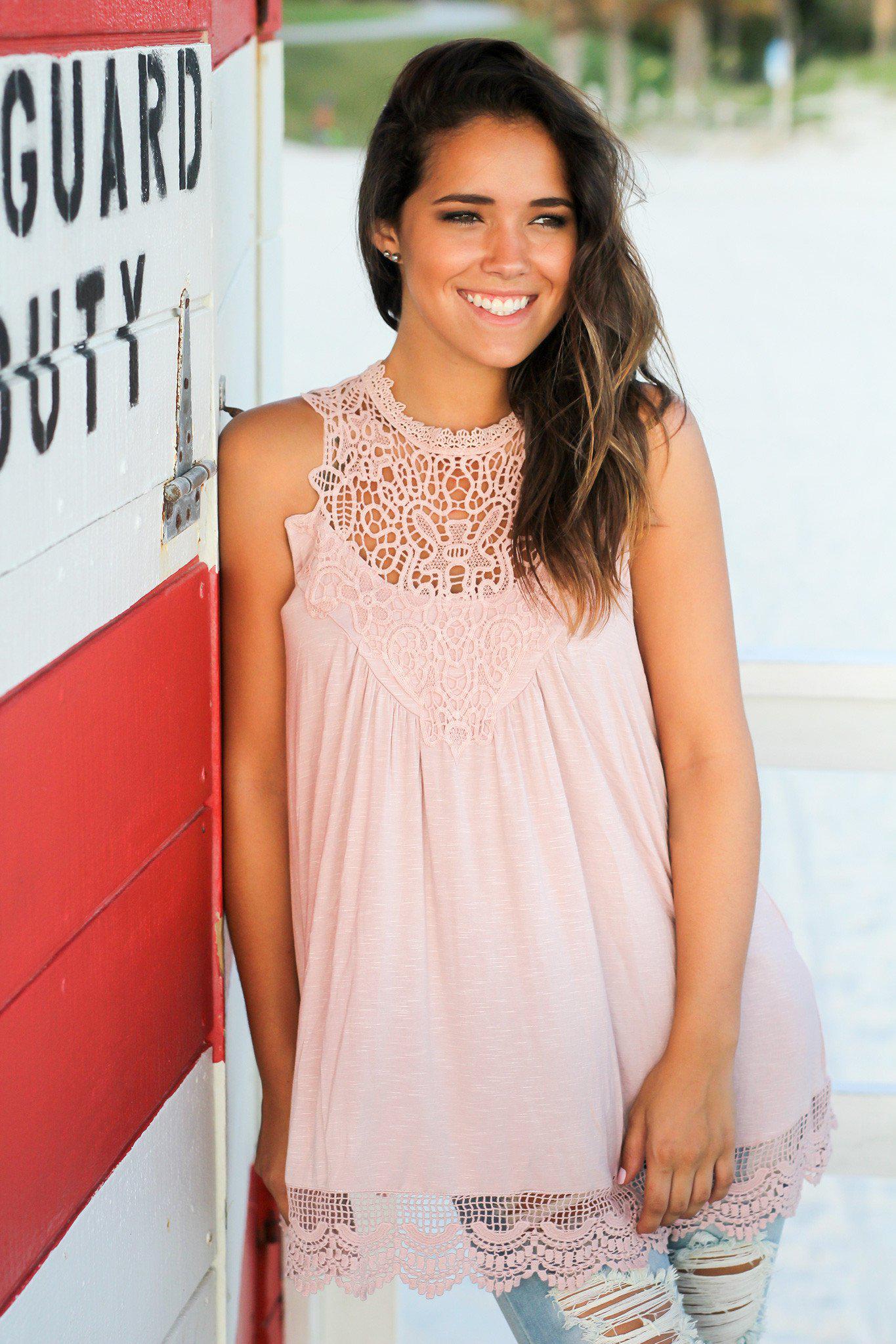Wandering Soul High Low Crochet Tunic - Pink
