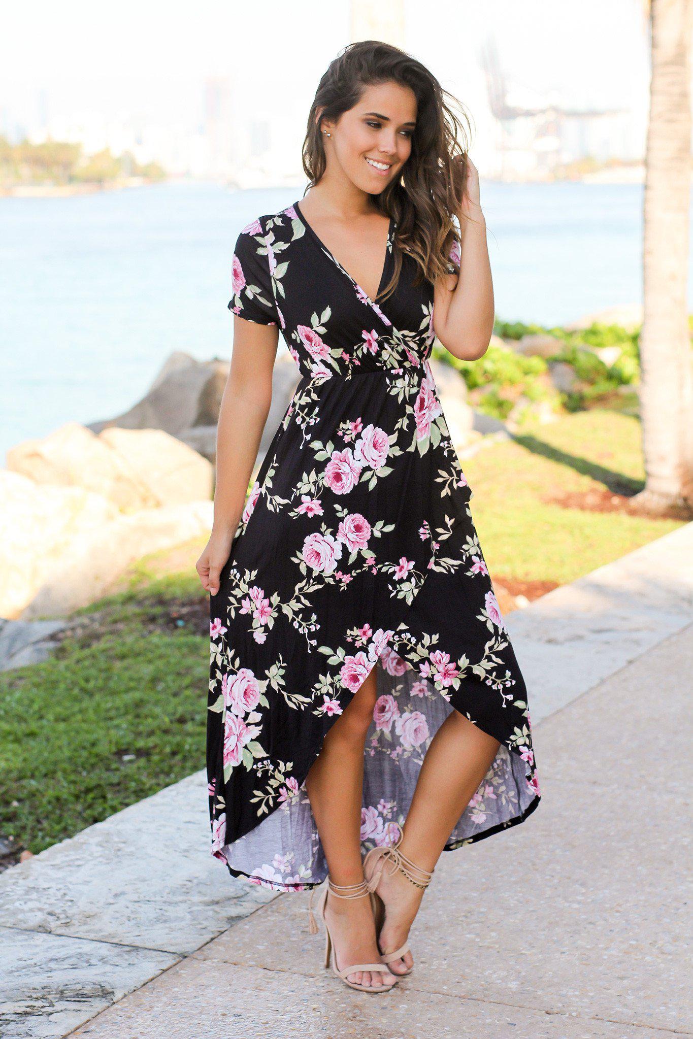black dress pink flowers Dolyues with Flower Print Soft Lightweight Long Sleeves Clothing for Flower Size S : Clothing, Shoes & Jewelry MATERIAL POLYESTER/SPANDEX Pink Floral Dress Black With