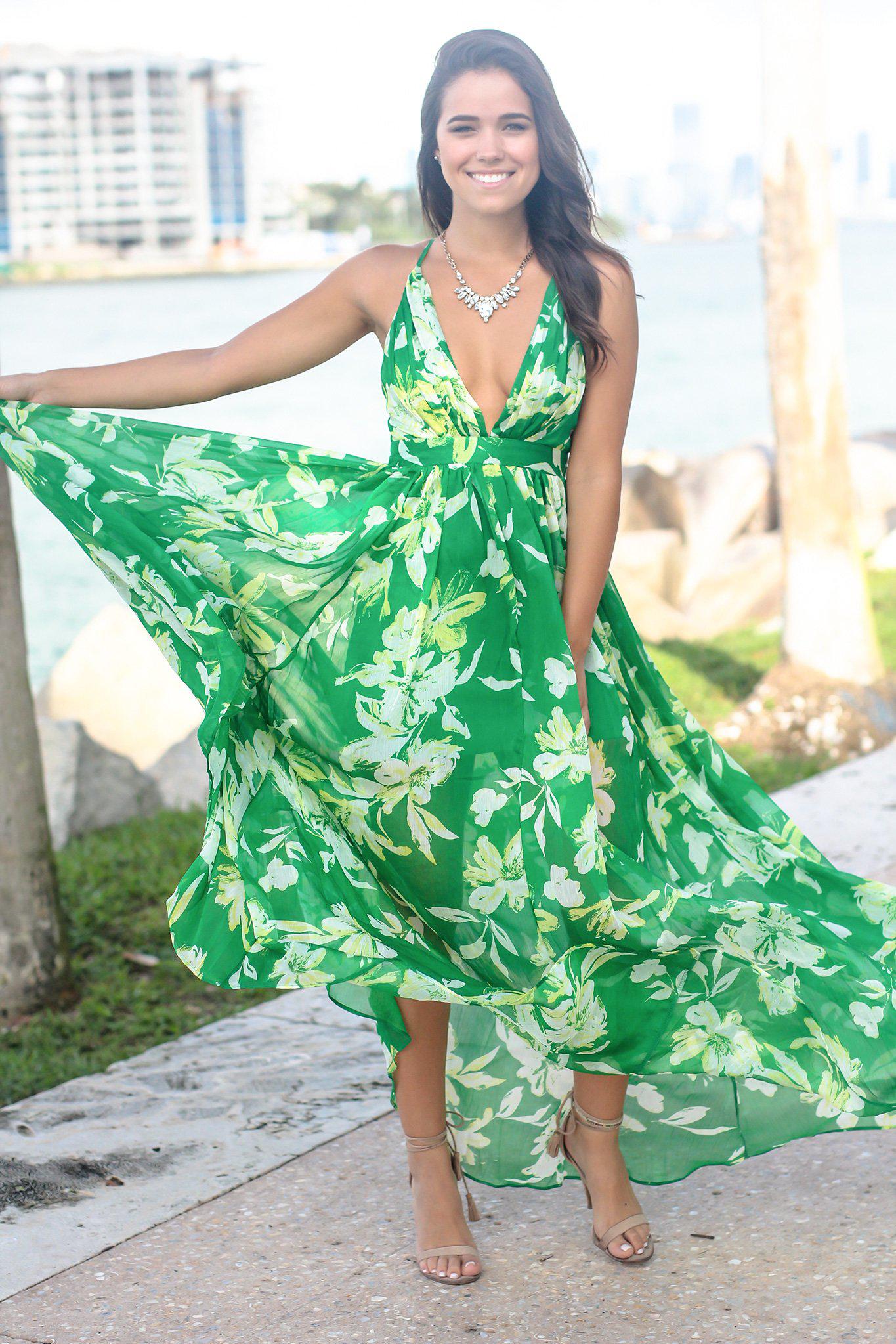 Green and Yellow Floral Maxi Dress with Criss Cross Back | Maxi Dresses Saved by the Dress Green and Yellow Floral Maxi Dress with Criss Cross Back | Maxi Dresses Saved by the Dress