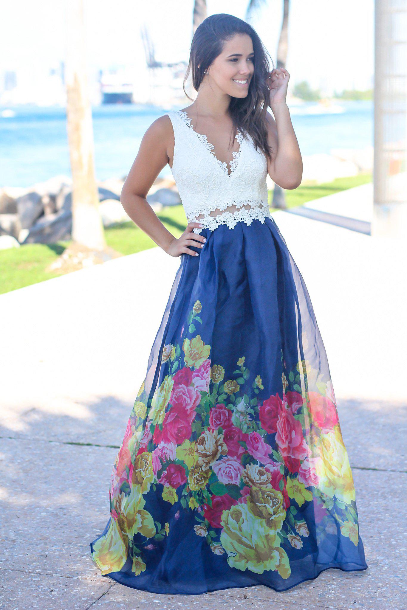 Ivory and Navy Floral Maxi Dress | Maxi Dresses Saved by the Dress Ivory and Navy Floral Maxi Dress | Maxi Dresses Saved by the Dress