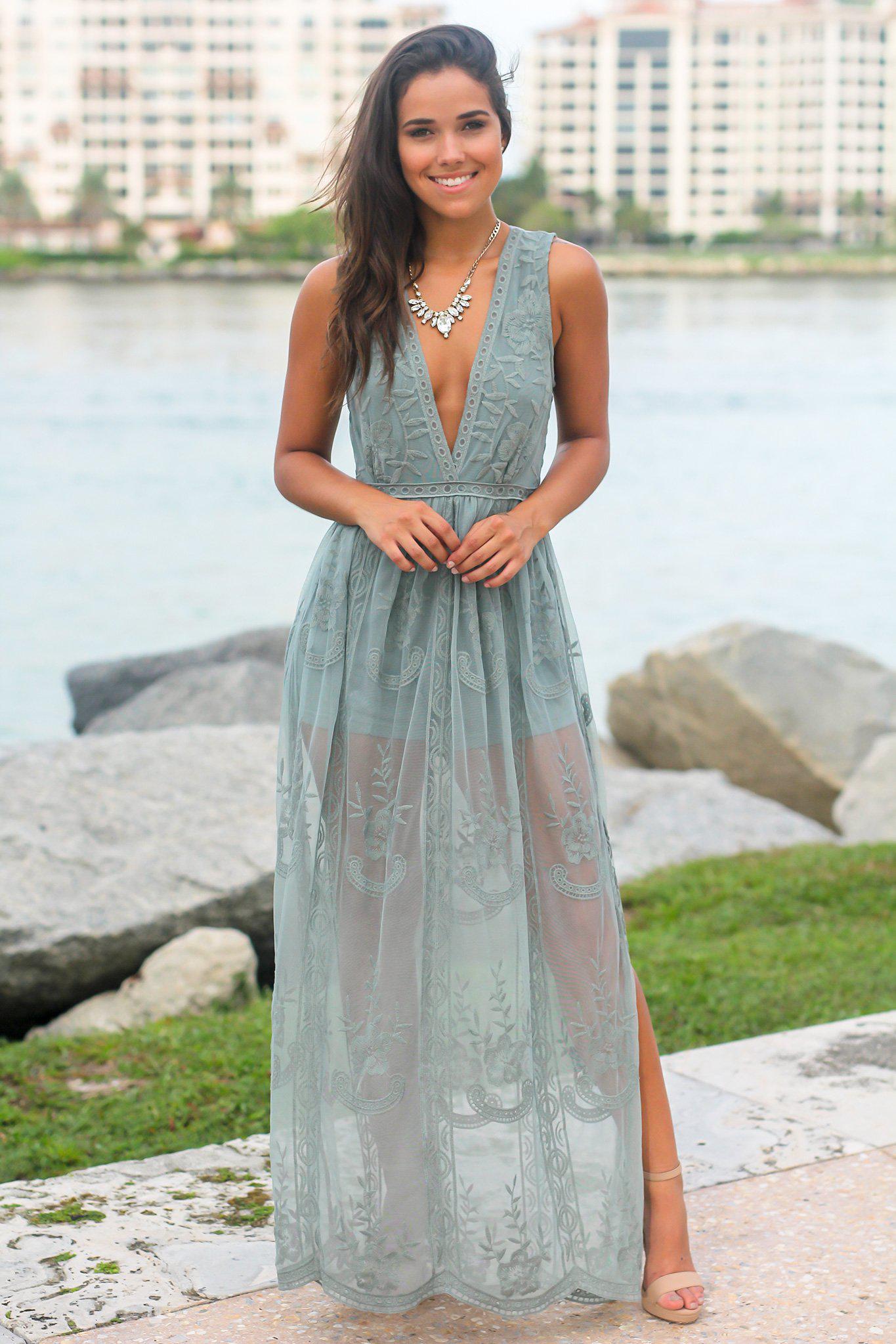 Dark Sage Lace Sleeveless Maxi Romper