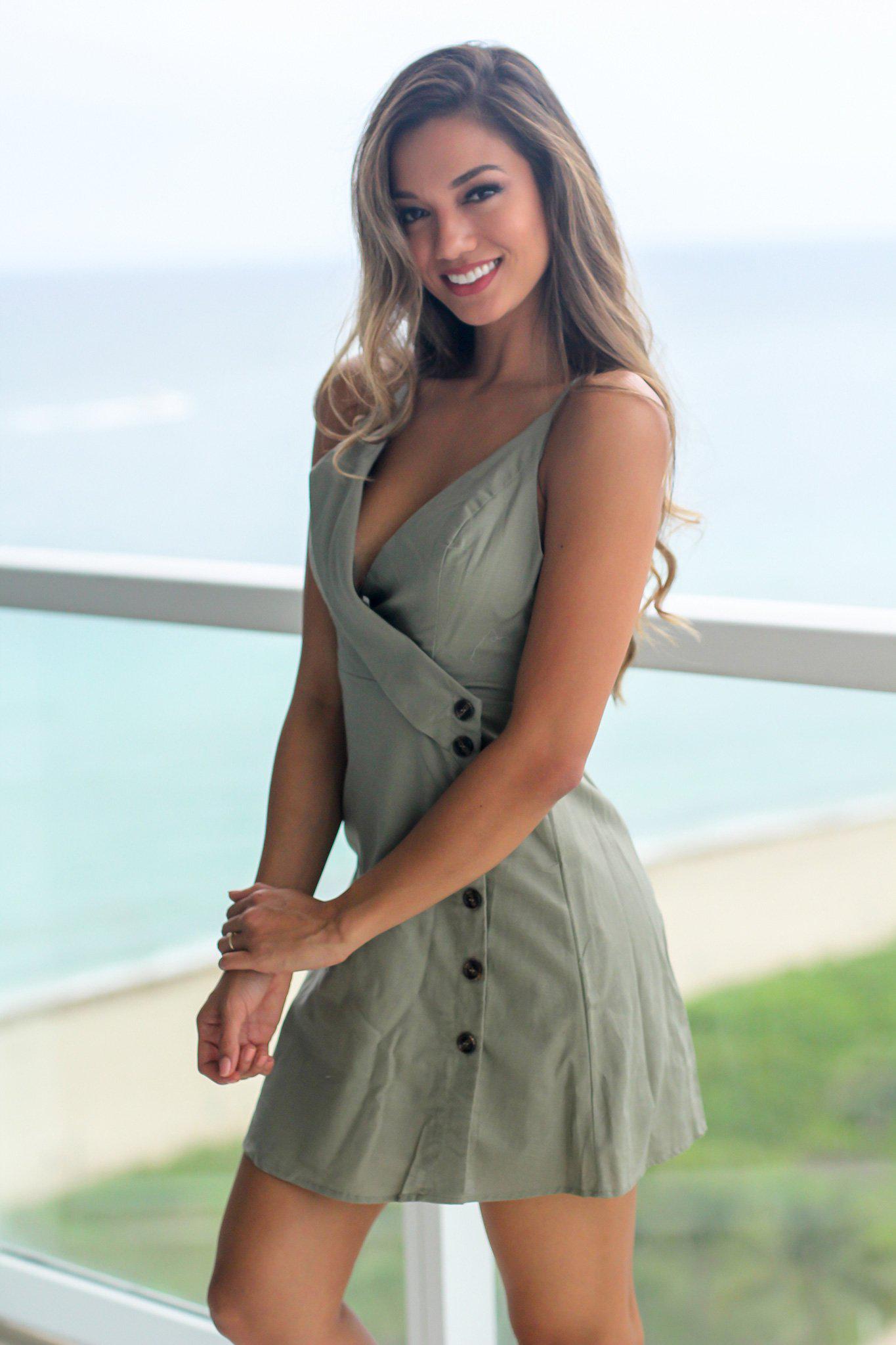 Olive green top short dress