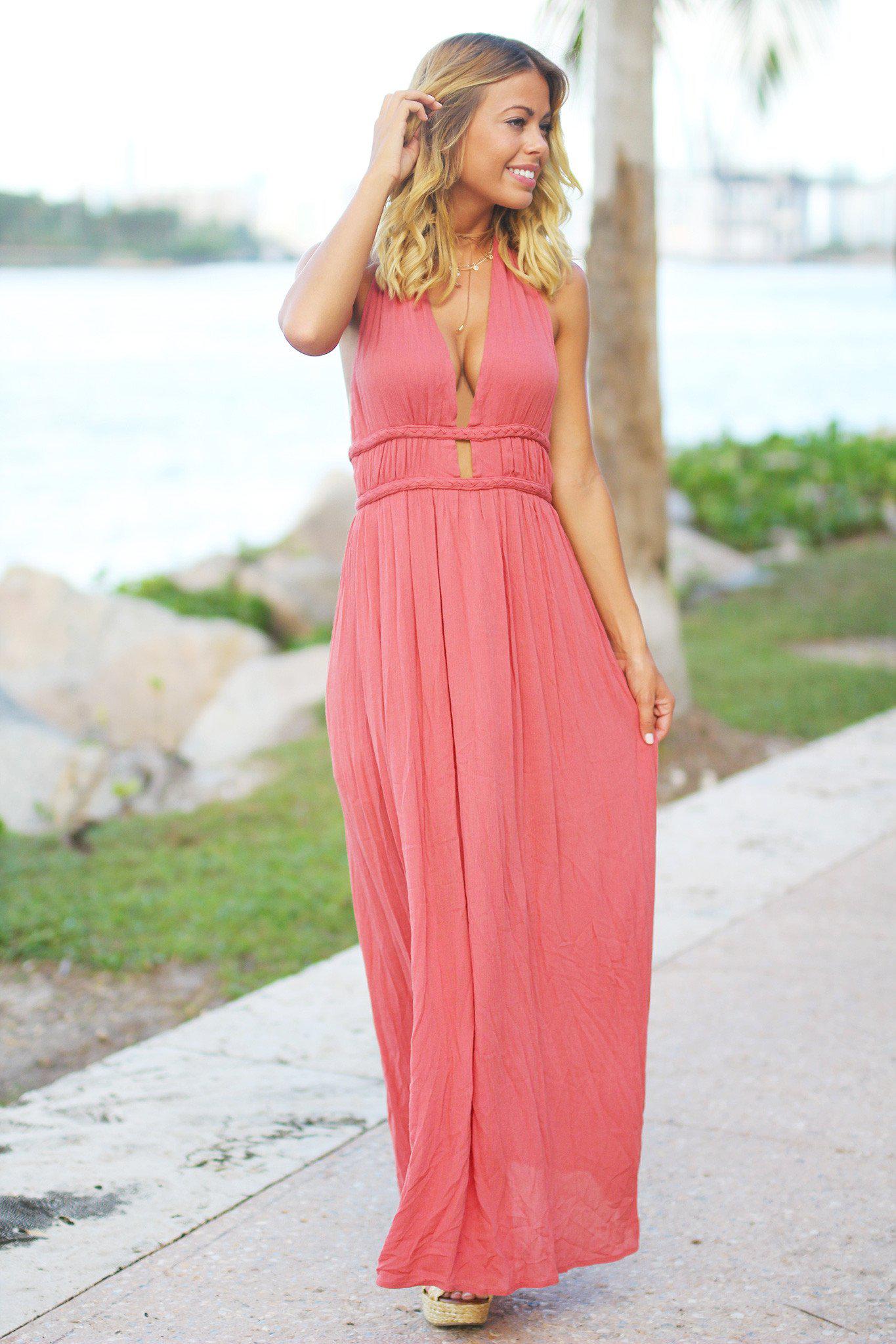 Coral halter dress clearance