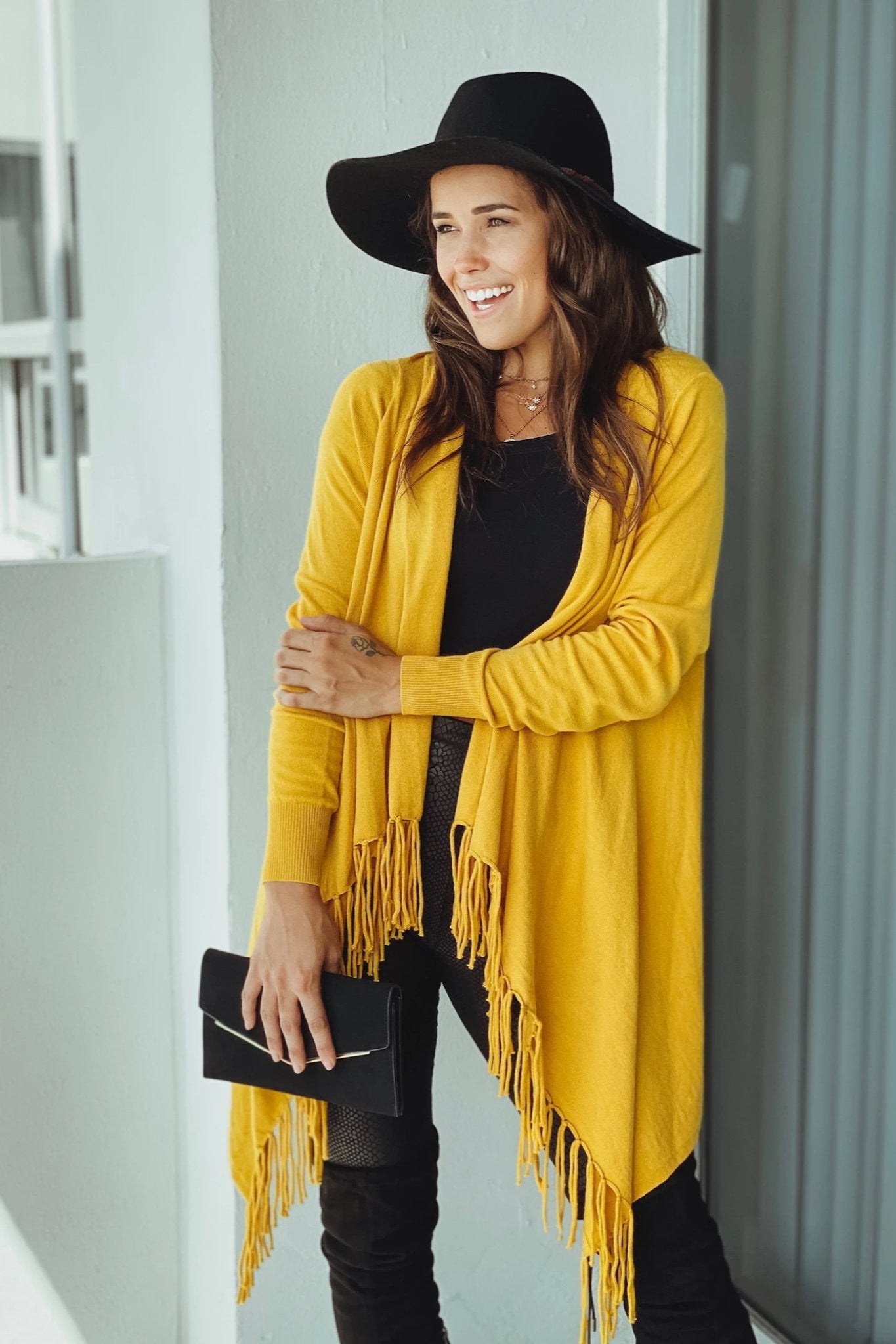Mustard Fringe Cardigan Cardigans – Saved by the Dress