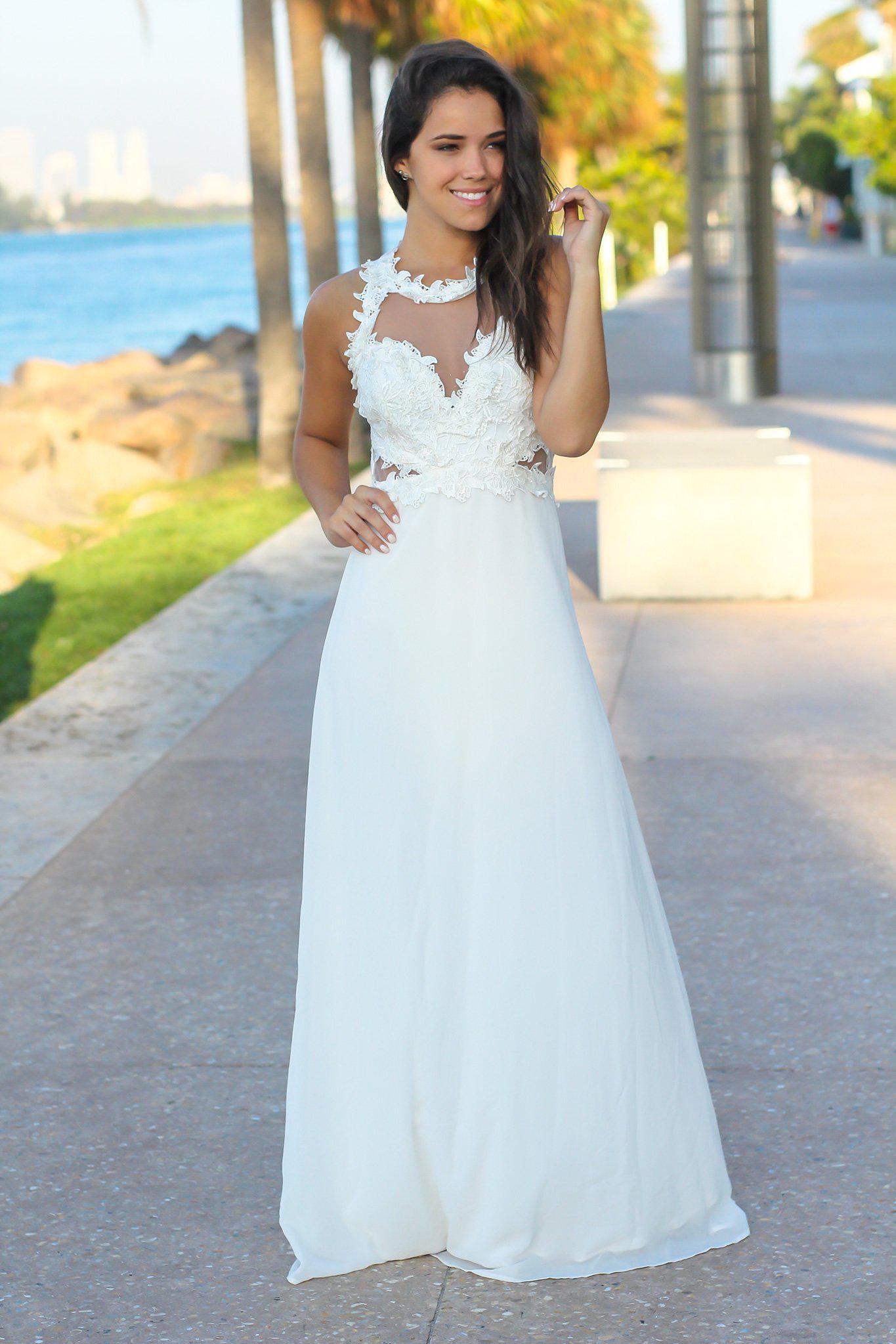 Ivory Lace Top Halter Neck Maxi Dress | Formal Dresses Saved by the Dress Ivory Lace Top Halter Neck Maxi Dress | Formal Dresses Saved by the Dress