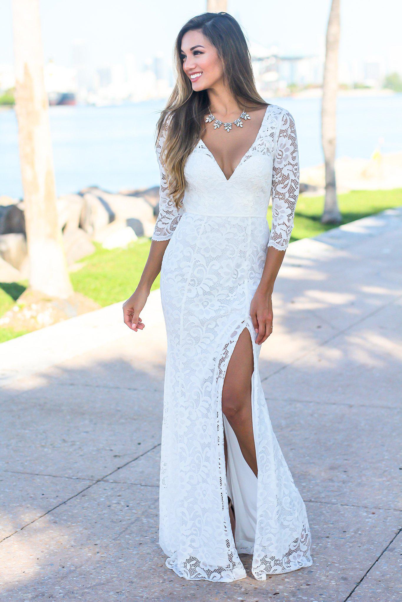 Ivory Maxi Dress with 3 4 Sleeves Maxi Dresses Saved by the Dress