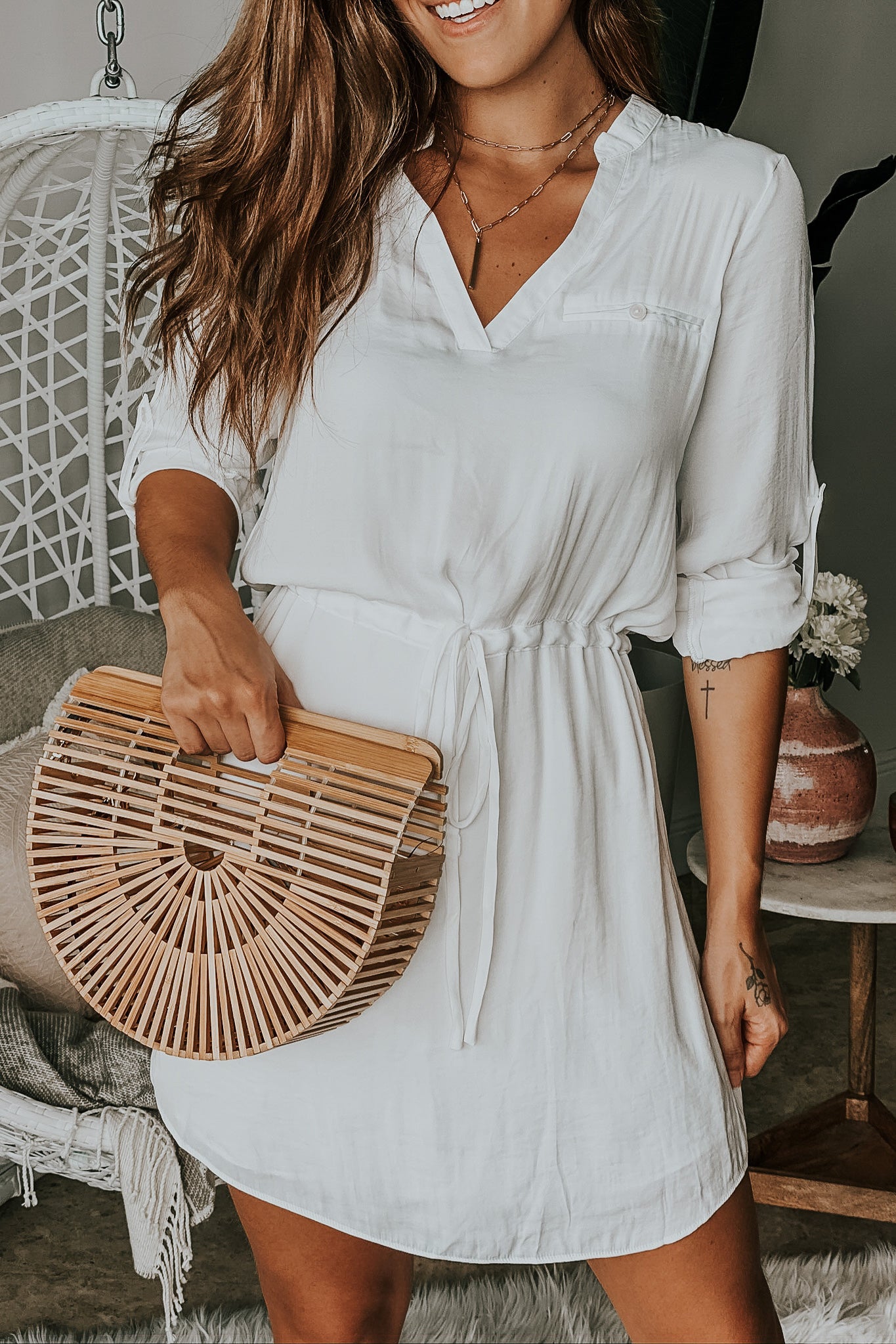 Striped Short Dress Black Offwhite